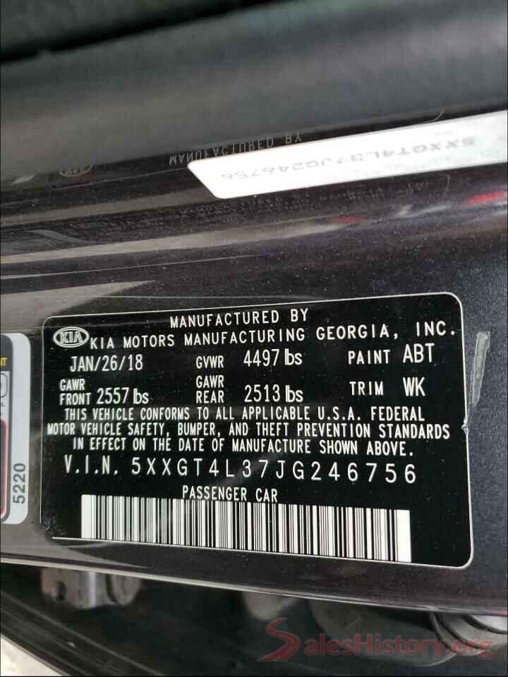 5XXGT4L37JG246756 2018 KIA OPTIMA