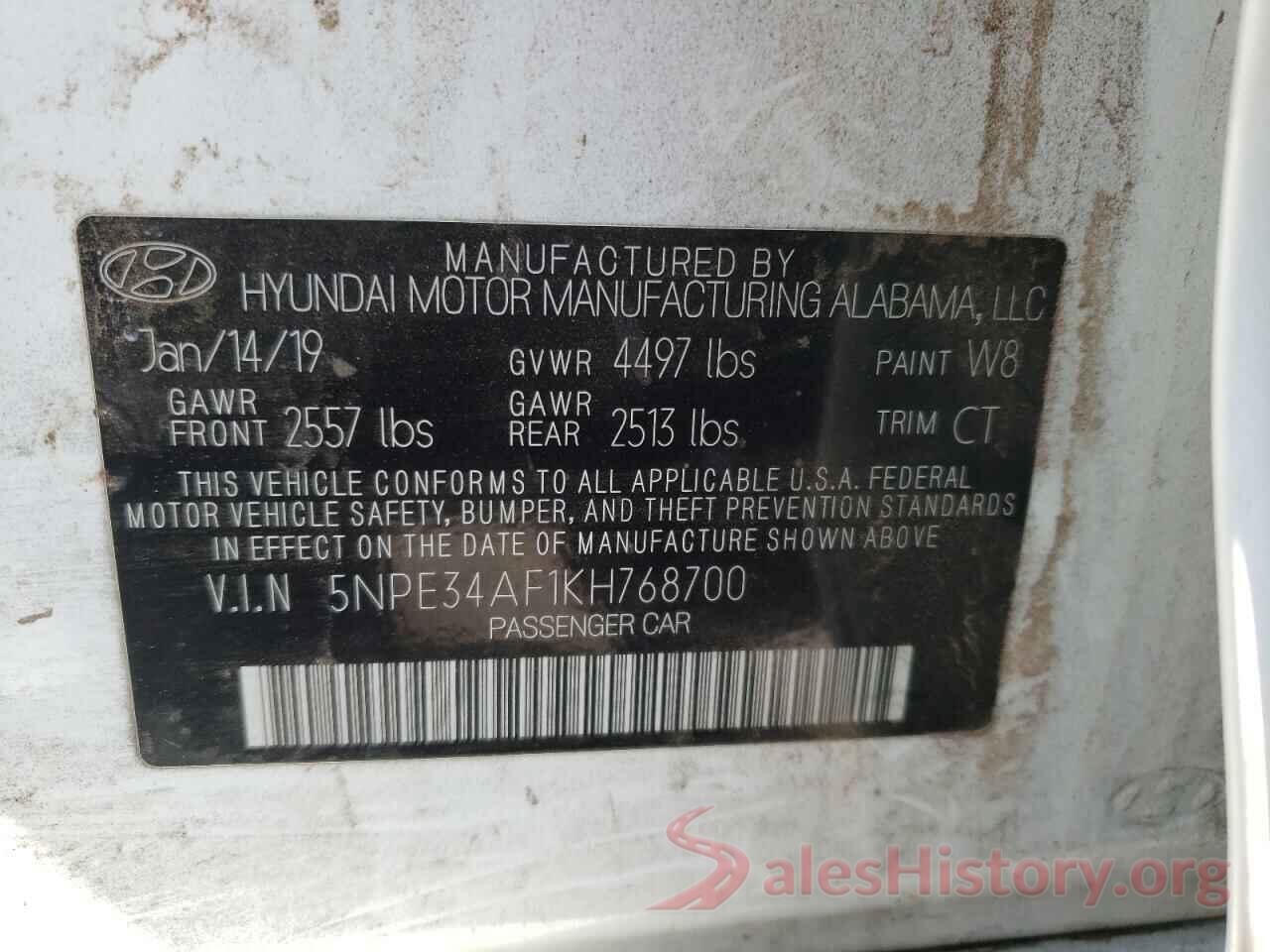 5NPE34AF1KH768700 2019 HYUNDAI SONATA