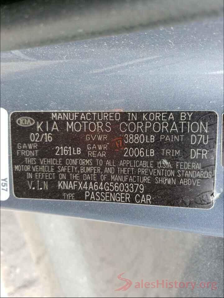 KNAFX4A64G5603379 2016 KIA FORTE