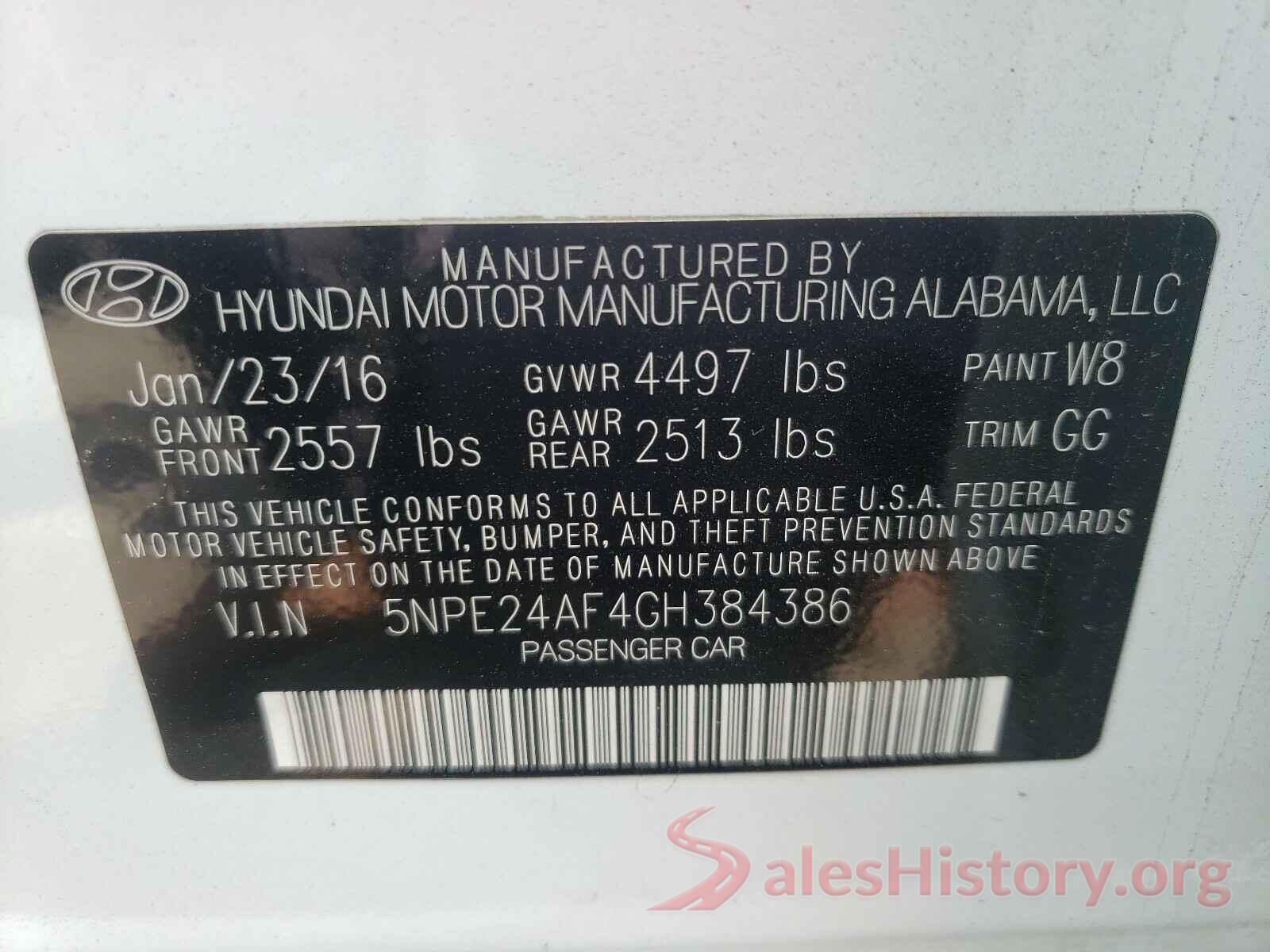 5NPE24AF4GH384386 2016 HYUNDAI SONATA