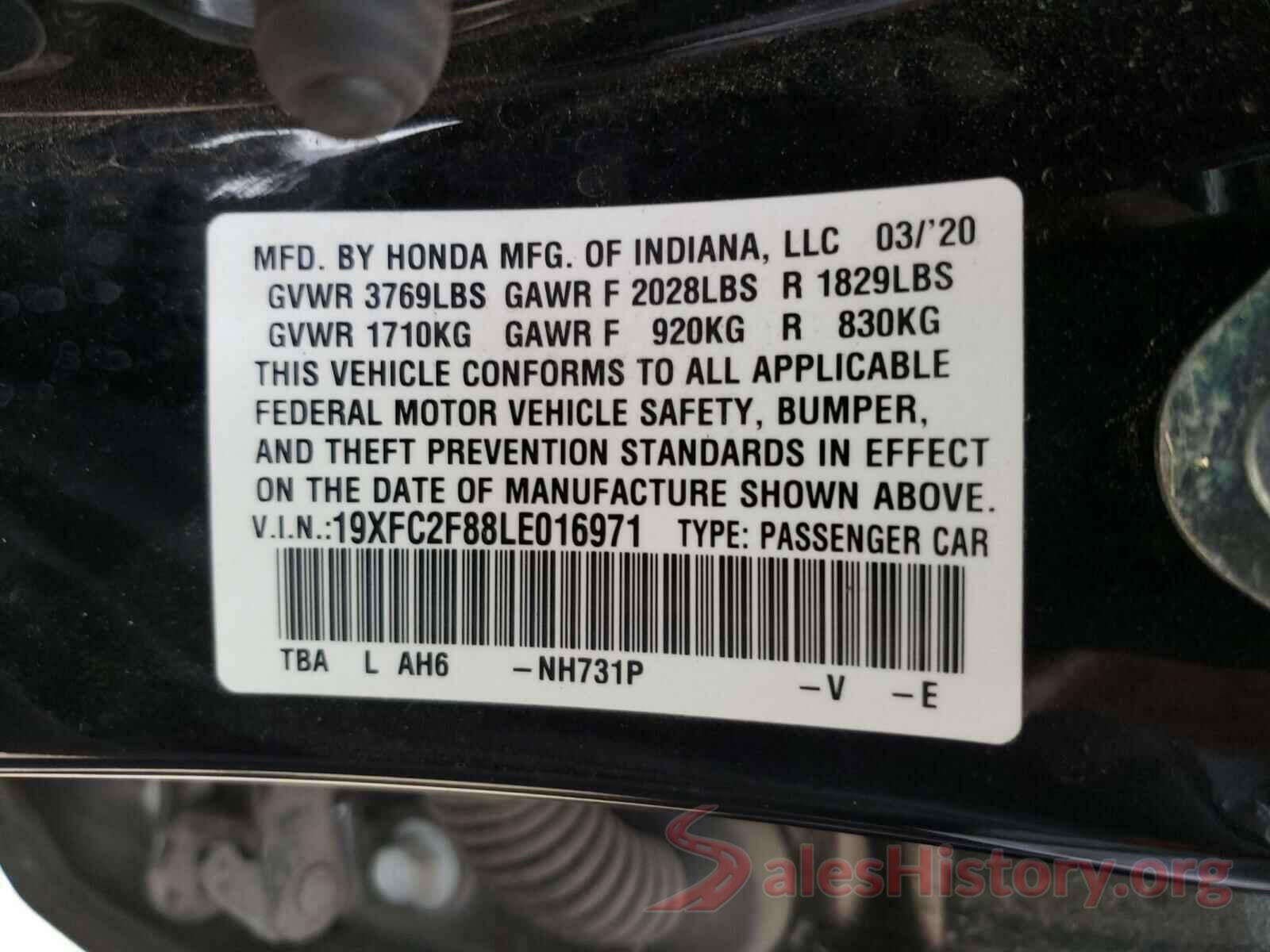 19XFC2F88LE016971 2020 HONDA CIVIC