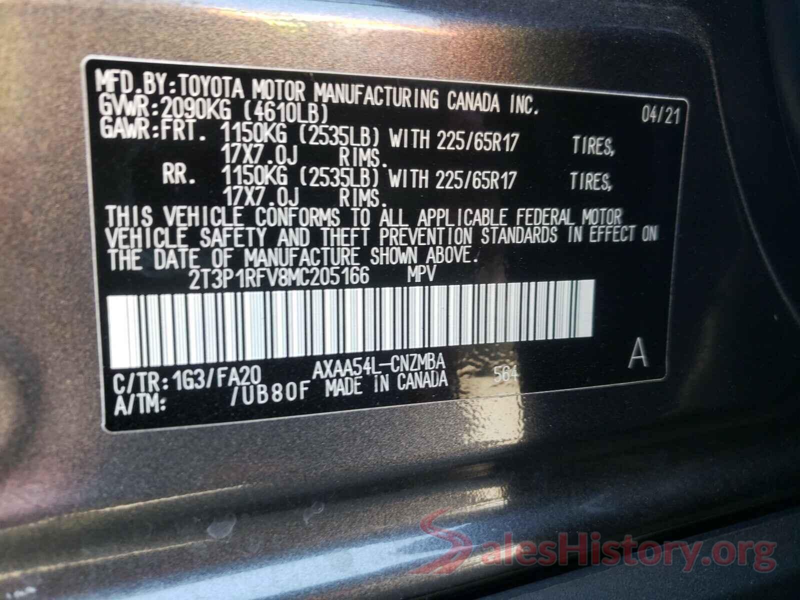 2T3P1RFV8MC205166 2021 TOYOTA RAV4