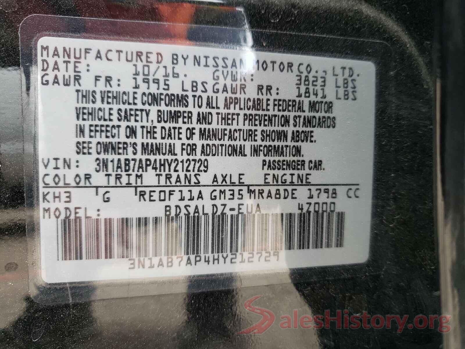 3N1AB7AP4HY212729 2017 NISSAN SENTRA