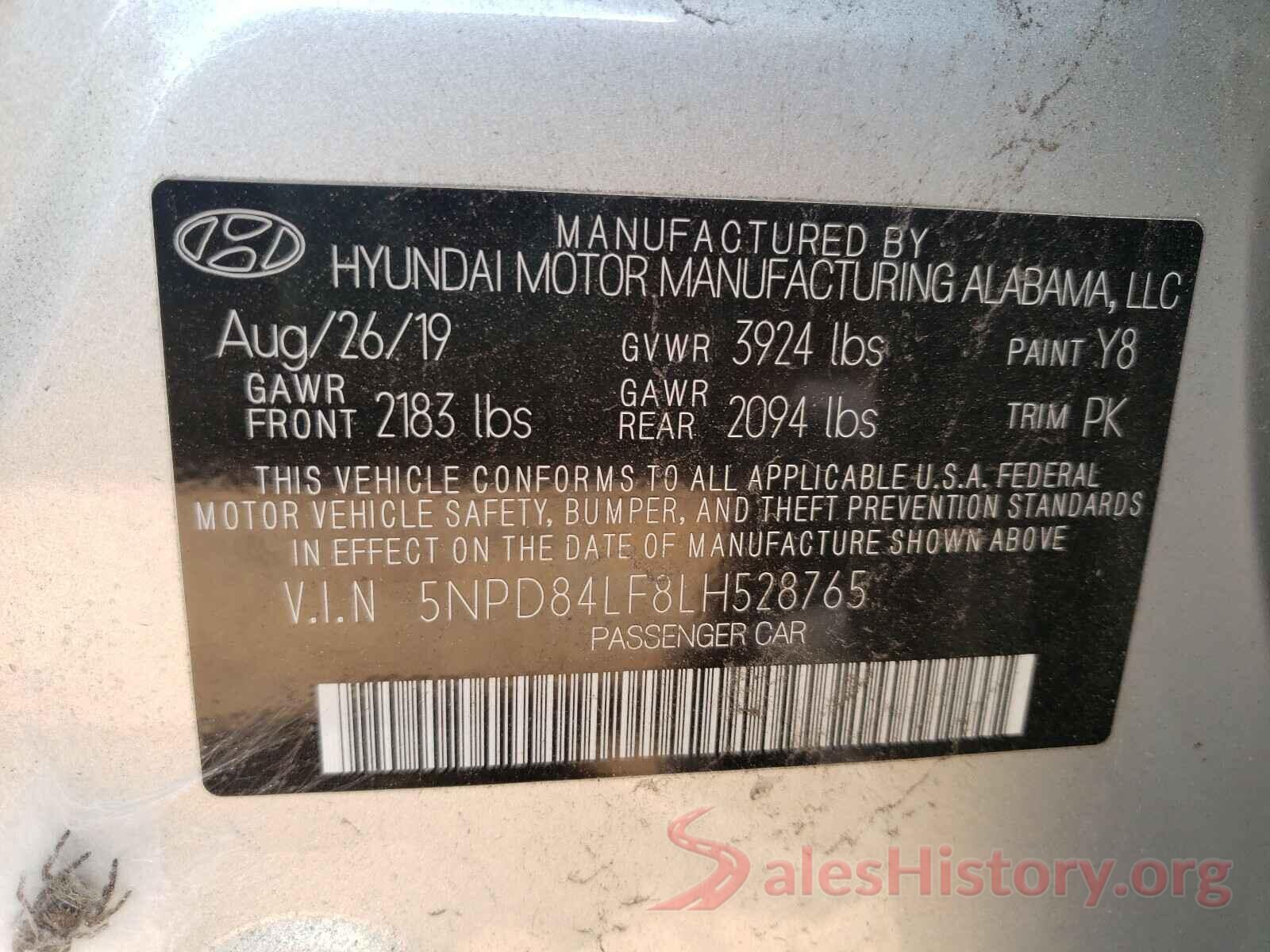 5NPD84LF8LH528765 2020 HYUNDAI ELANTRA