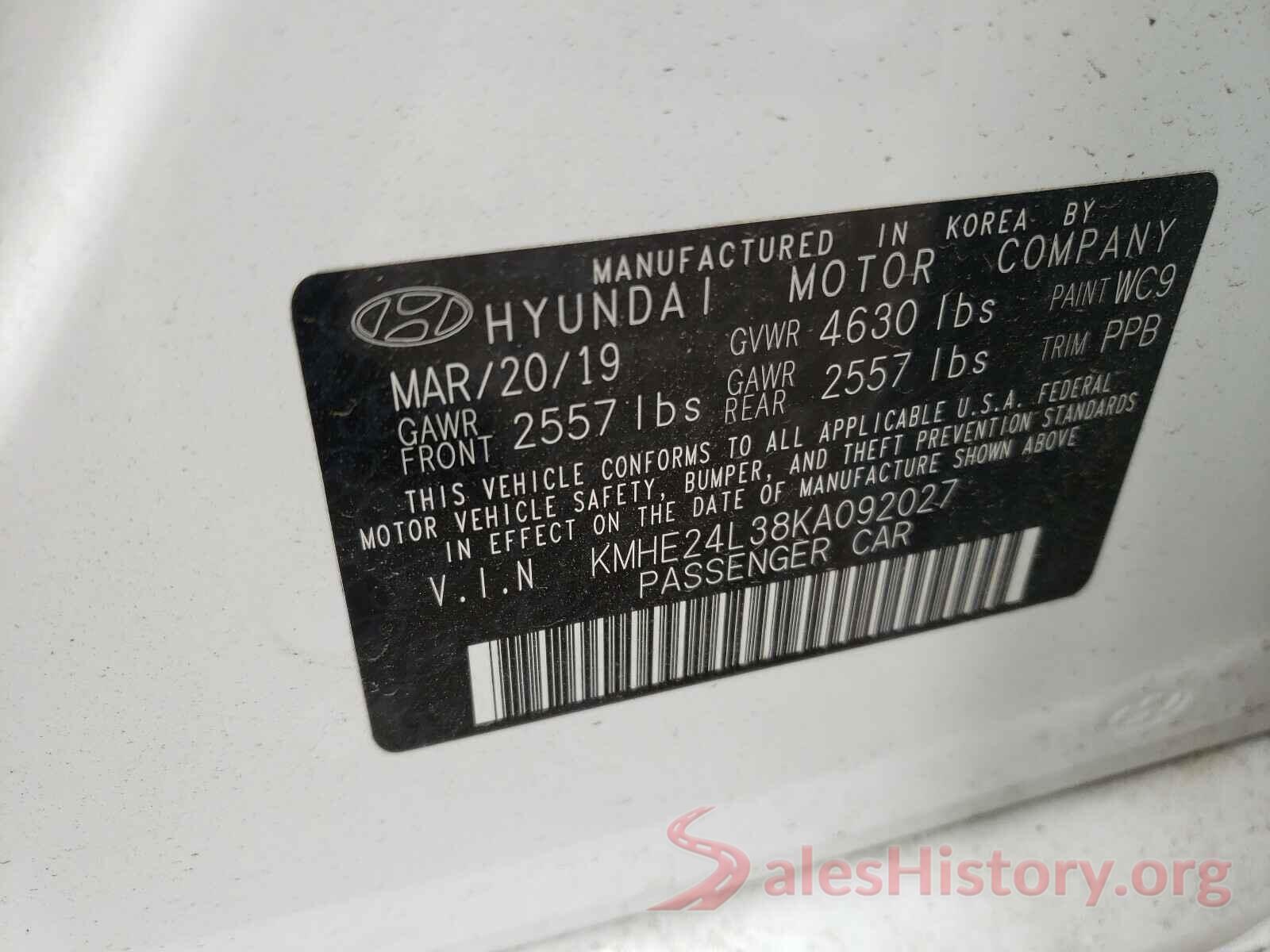 KMHE24L38KA092027 2019 HYUNDAI SONATA