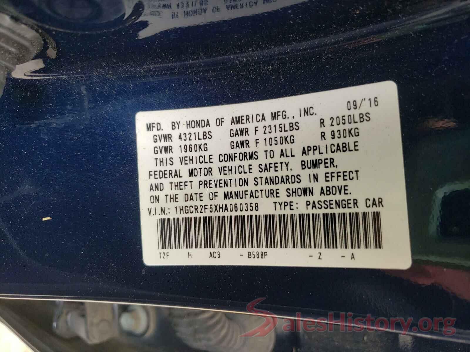 1HGCR2F5XHA060358 2017 HONDA ACCORD