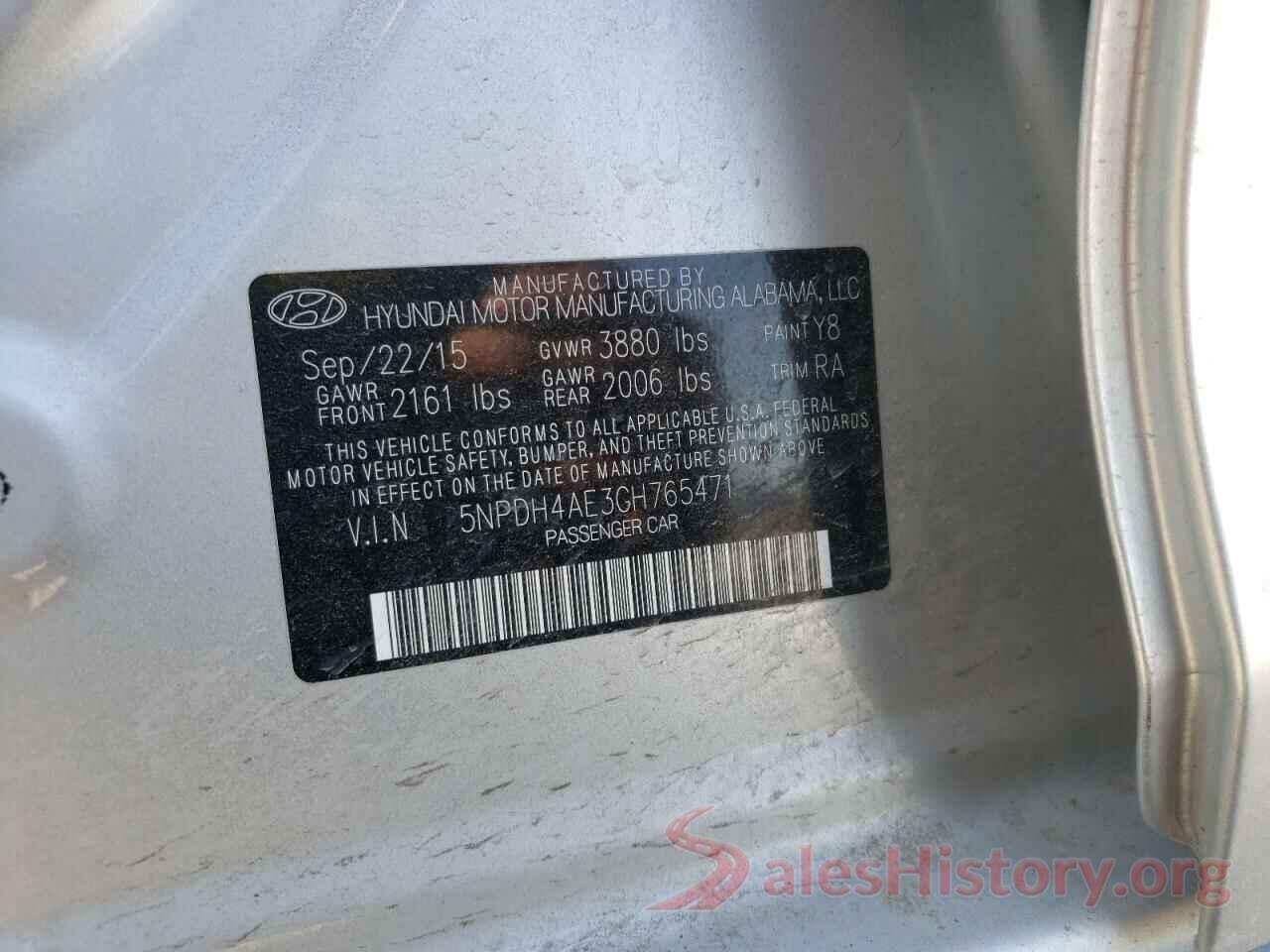 5NPDH4AE3GH765471 2016 HYUNDAI ELANTRA