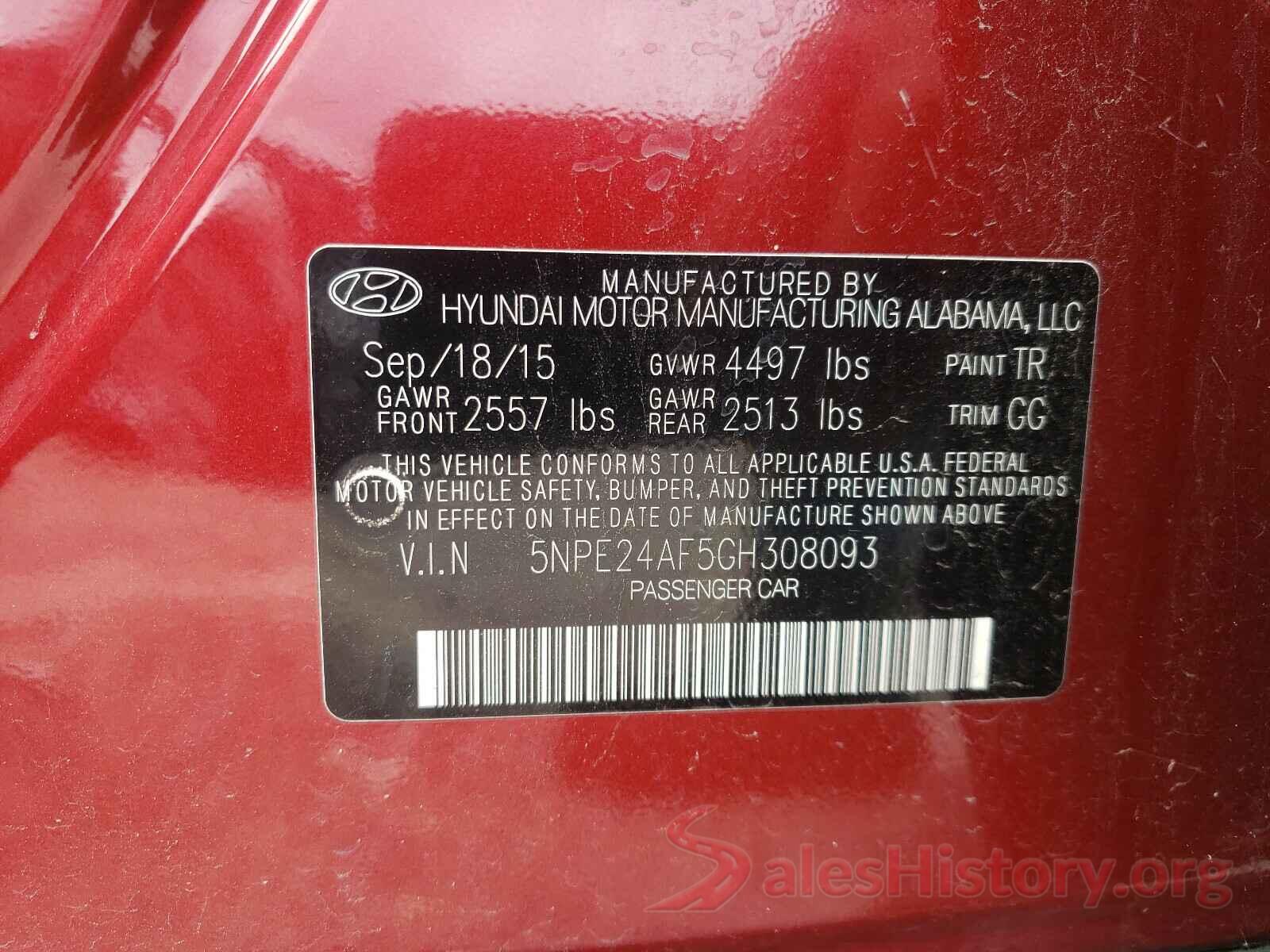 5NPE24AF5GH308093 2016 HYUNDAI SONATA