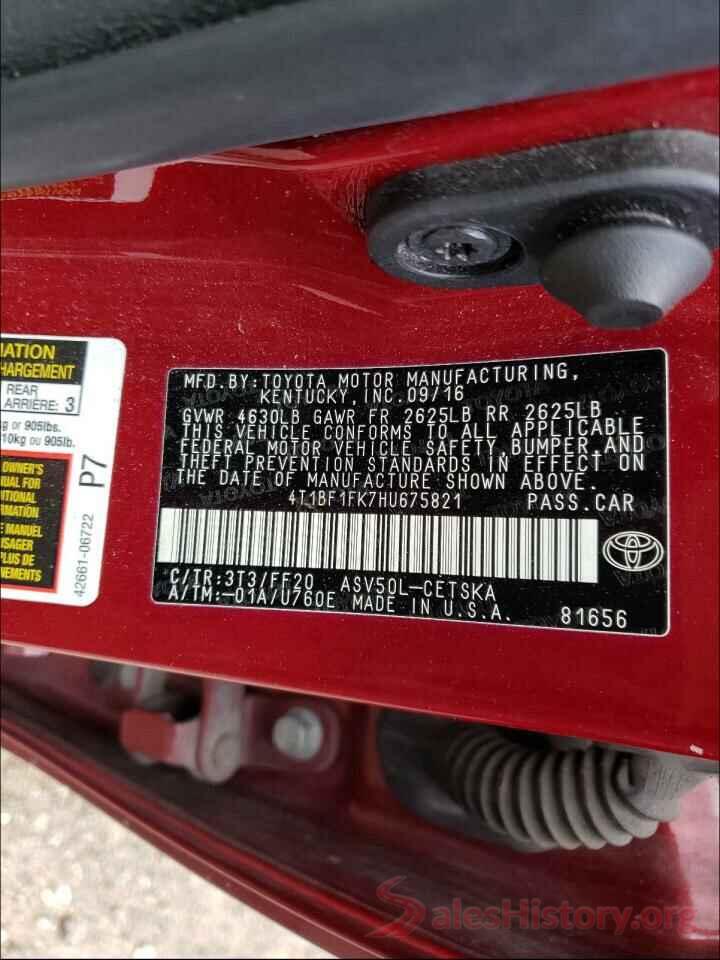 4T1BF1FK7HU675821 2017 TOYOTA CAMRY