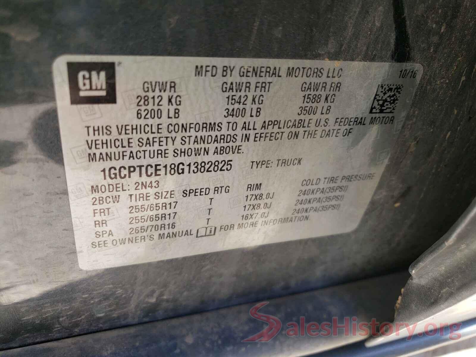 1GCPTCE18G1382825 2016 CHEVROLET COLORADO