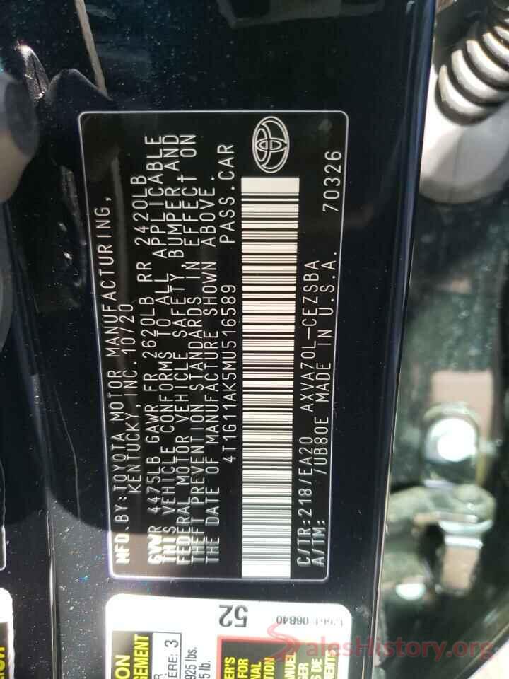 4T1G11AK5MU516589 2021 TOYOTA CAMRY