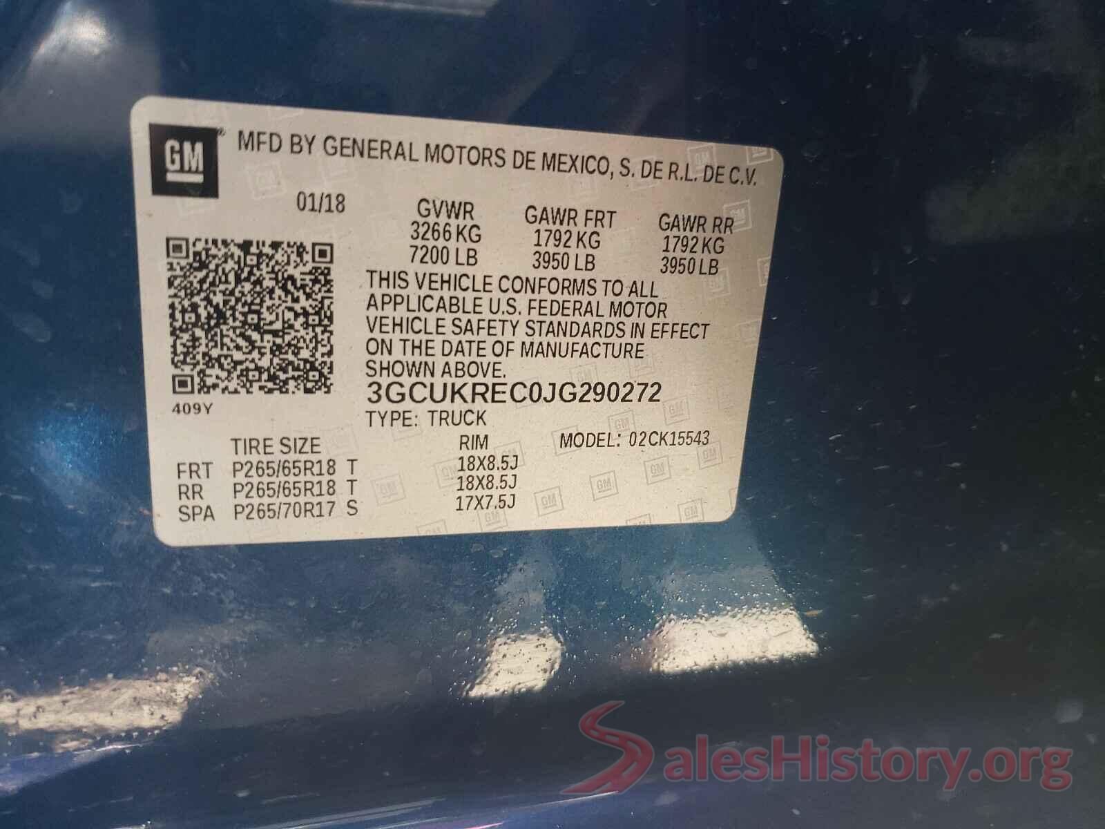 3GCUKREC0JG290272 2018 CHEVROLET SILVERADO