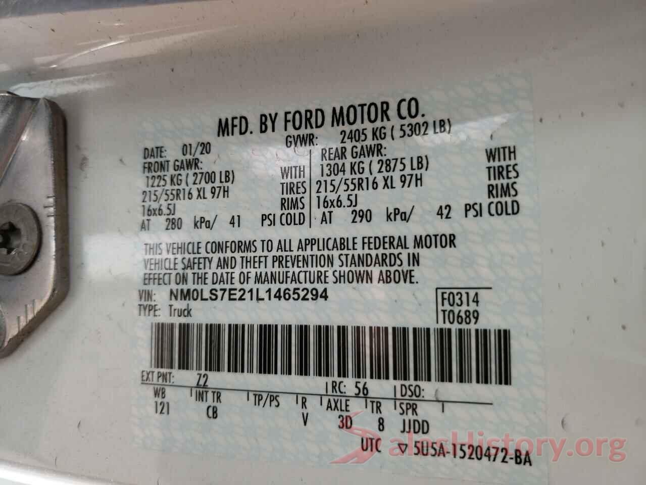 NM0LS7E21L1465294 2020 FORD TRANSIT CO