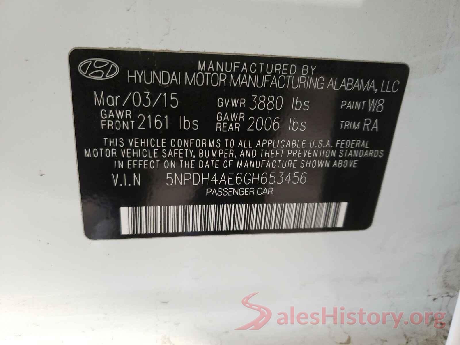 5NPDH4AE6GH653456 2016 HYUNDAI ELANTRA