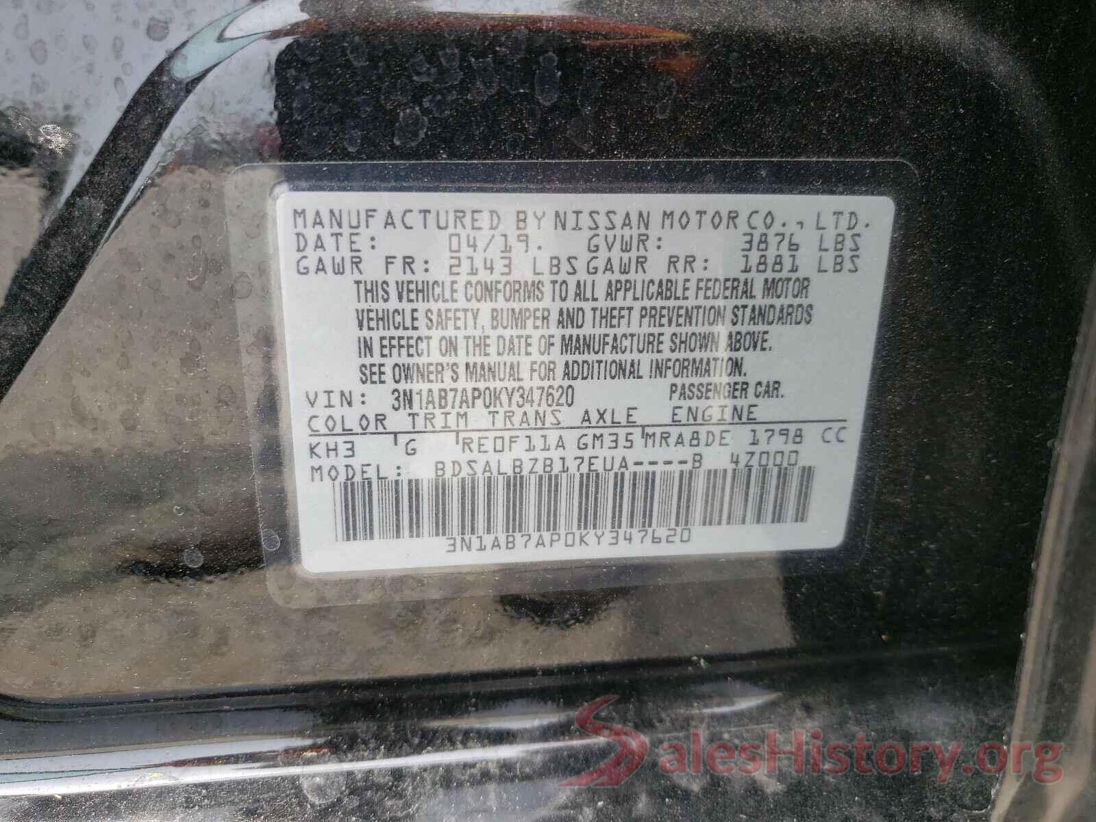 3N1AB7AP0KY347620 2019 NISSAN SENTRA