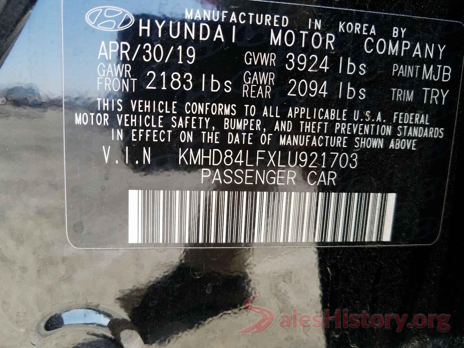 KMHD84LFXLU921703 2020 HYUNDAI ELANTRA