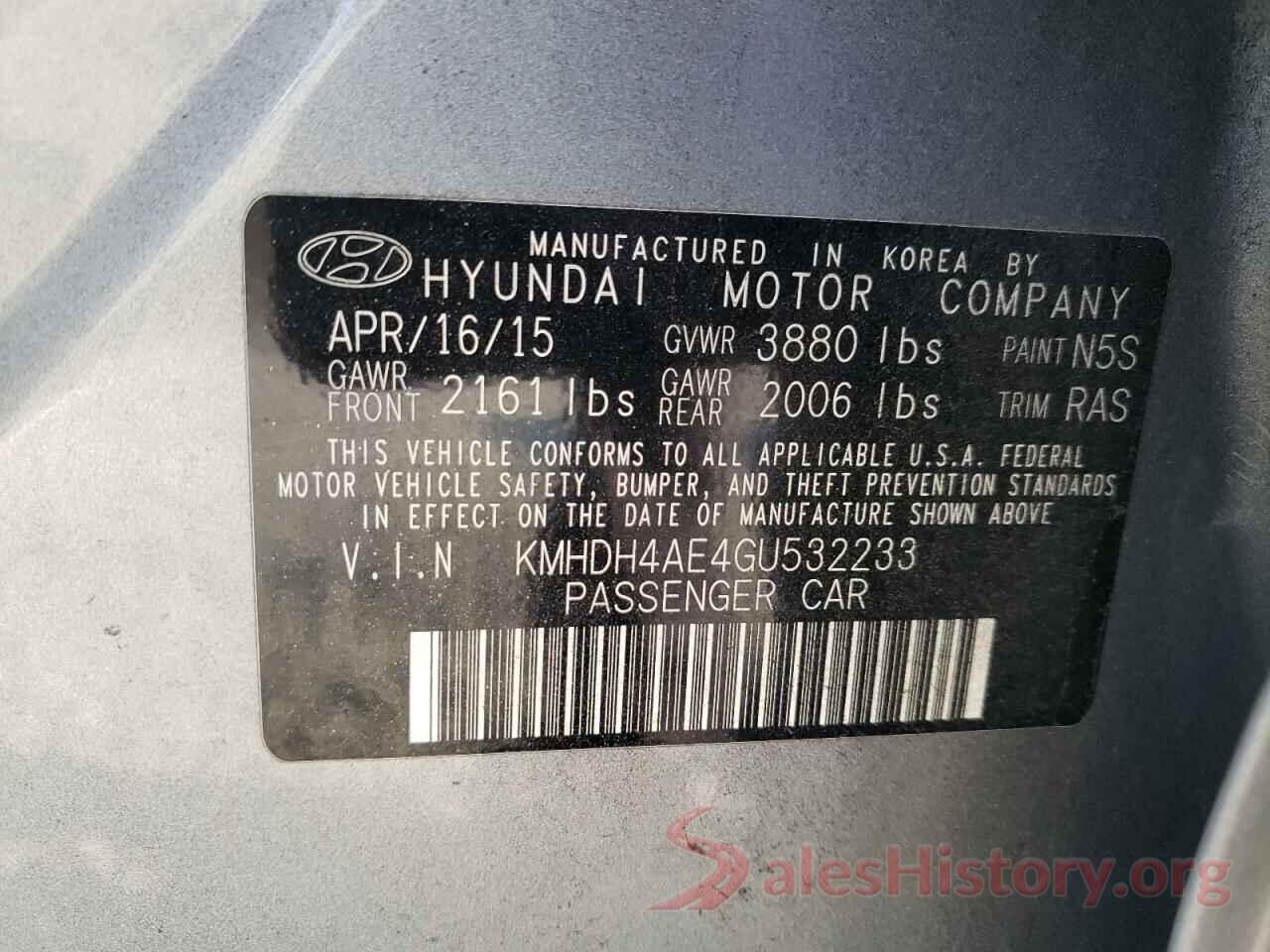 KMHDH4AE4GU532233 2016 HYUNDAI ELANTRA