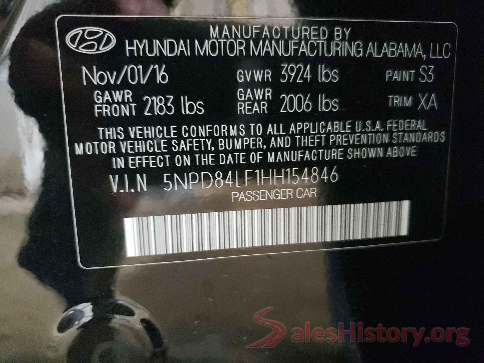 5NPD84LF1HH154846 2017 HYUNDAI ELANTRA