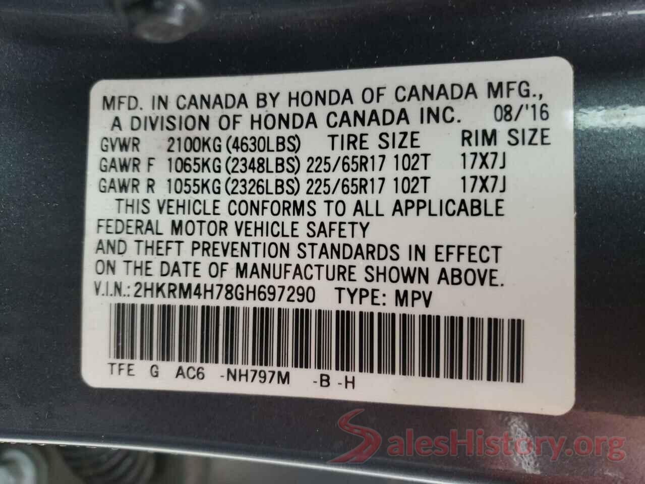 2HKRM4H78GH697290 2016 HONDA CRV