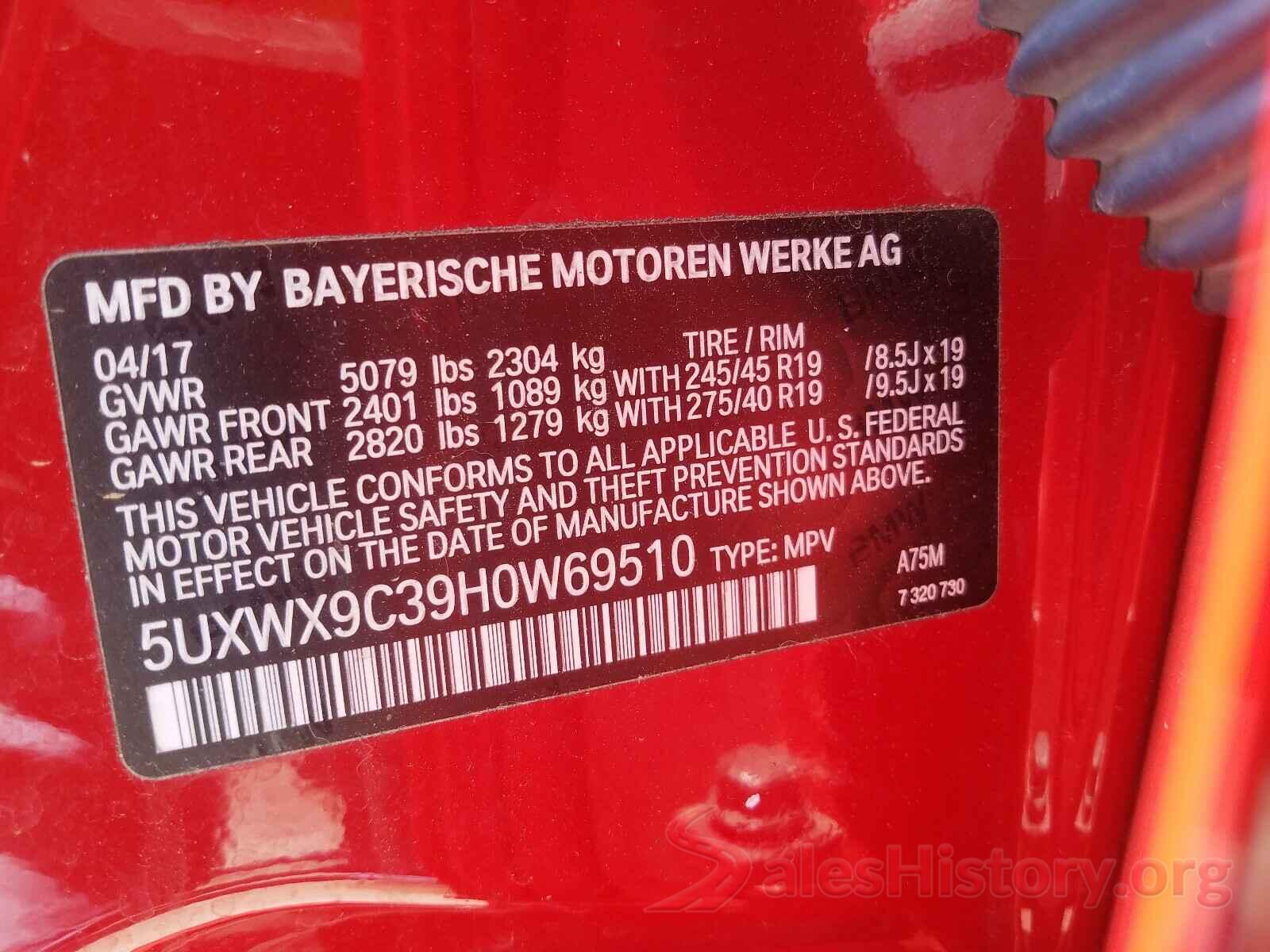 5UXWX9C39H0W69510 2017 BMW X3