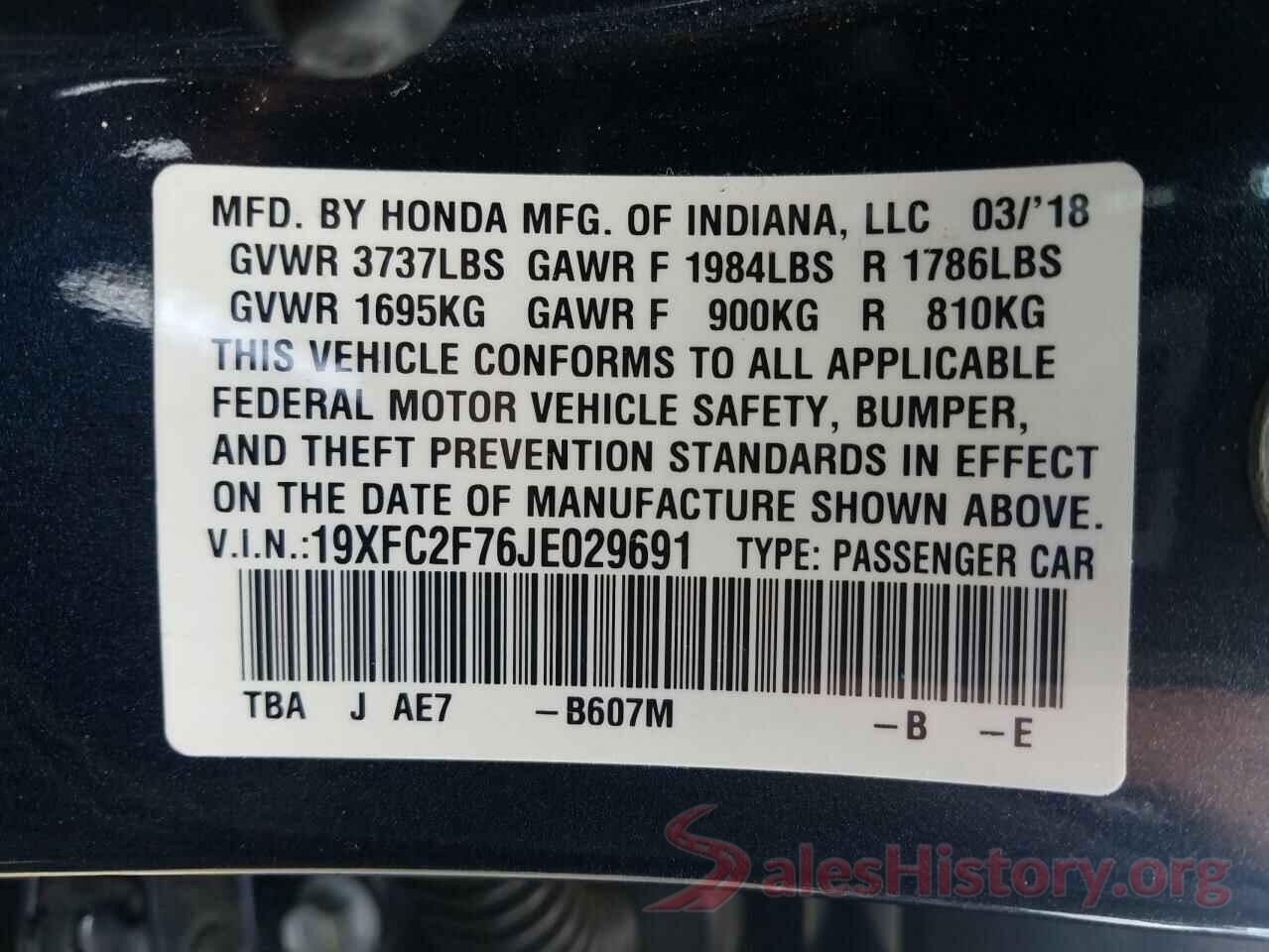 19XFC2F76JE029691 2018 HONDA CIVIC