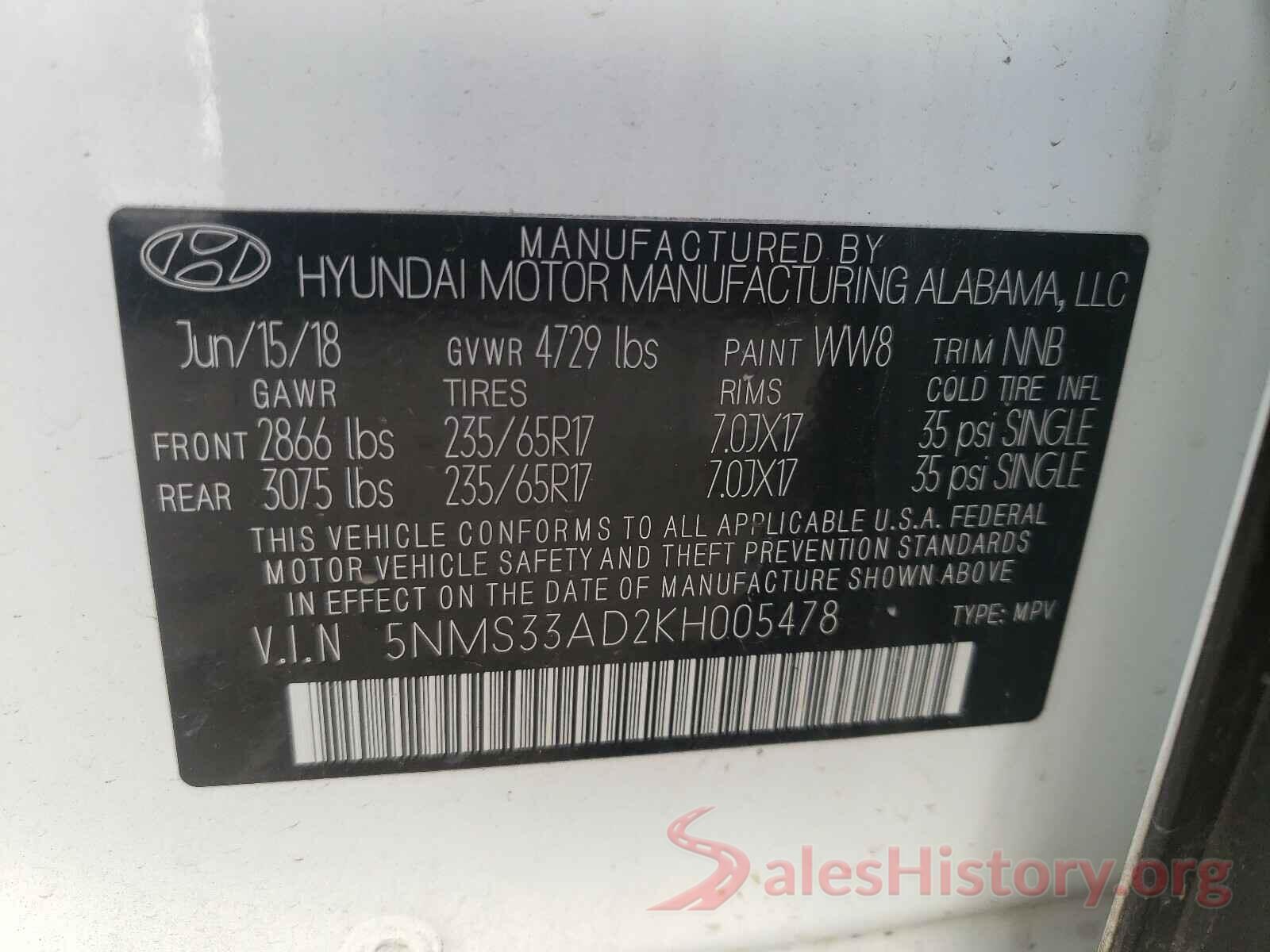 5NMS33AD2KH005478 2019 HYUNDAI SANTA FE