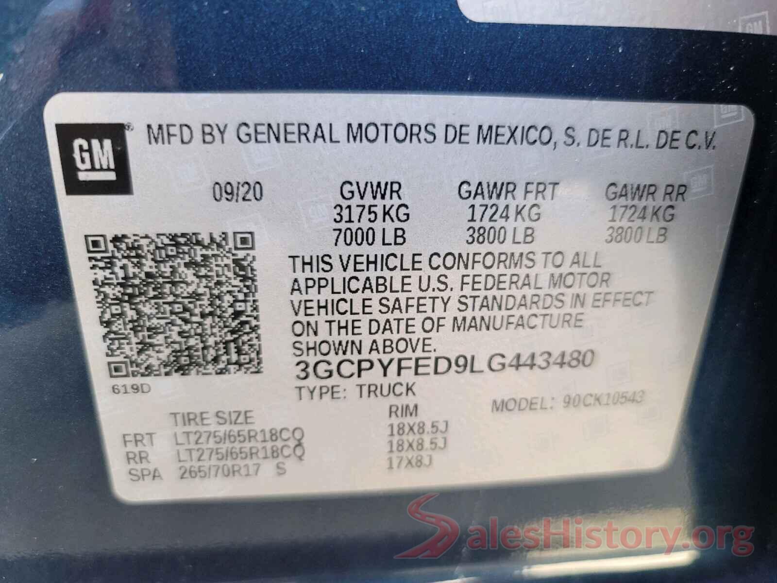 3GCPYFED9LG443480 2020 CHEVROLET SILVERADO