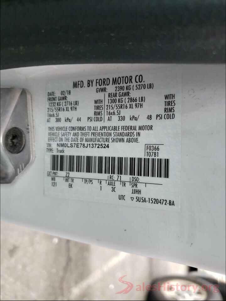 NM0LS7E78J1372524 2018 FORD TRANSIT CO