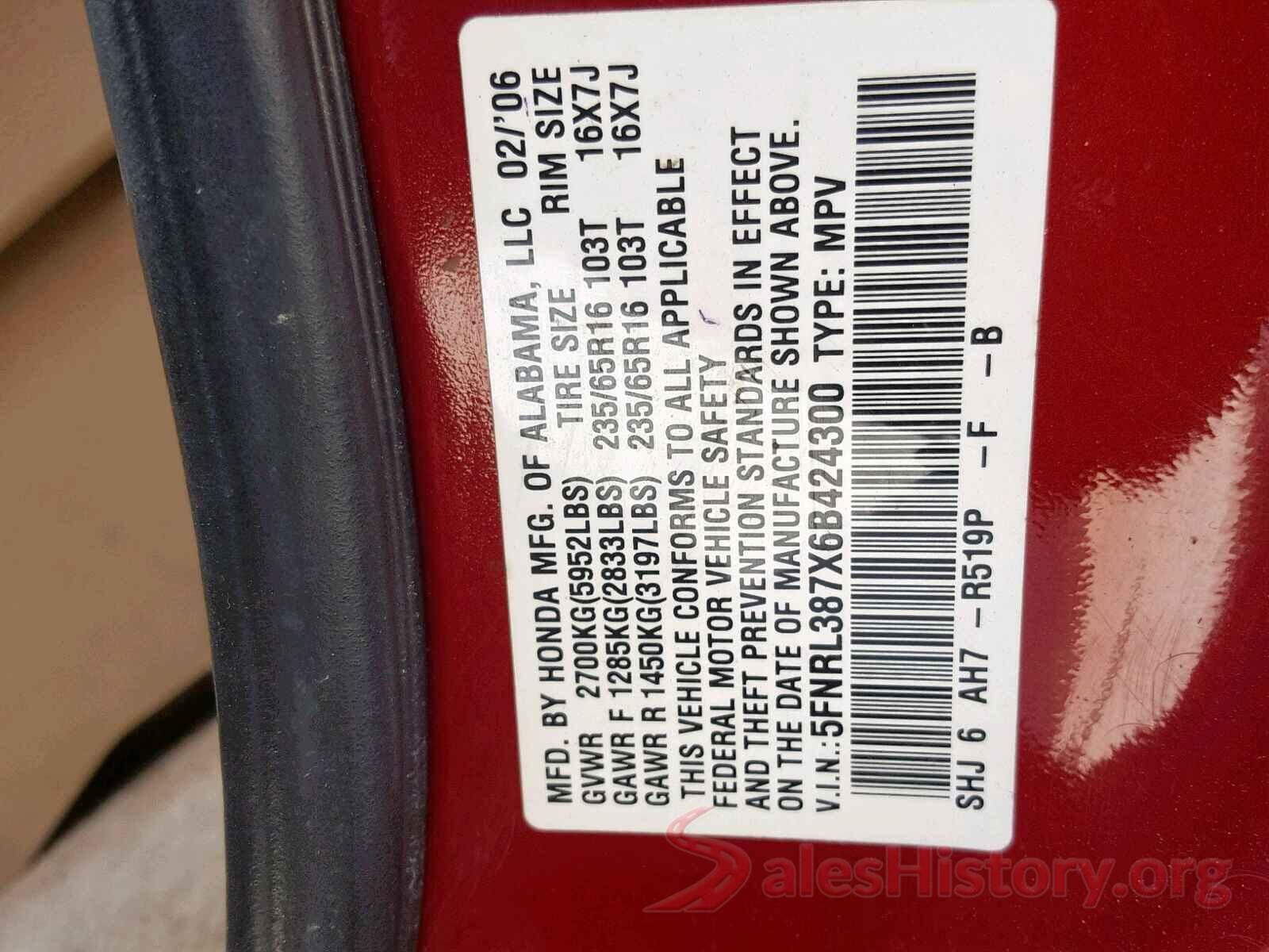 5FNRL387X6B424300 2006 HONDA ODYSSEY EX