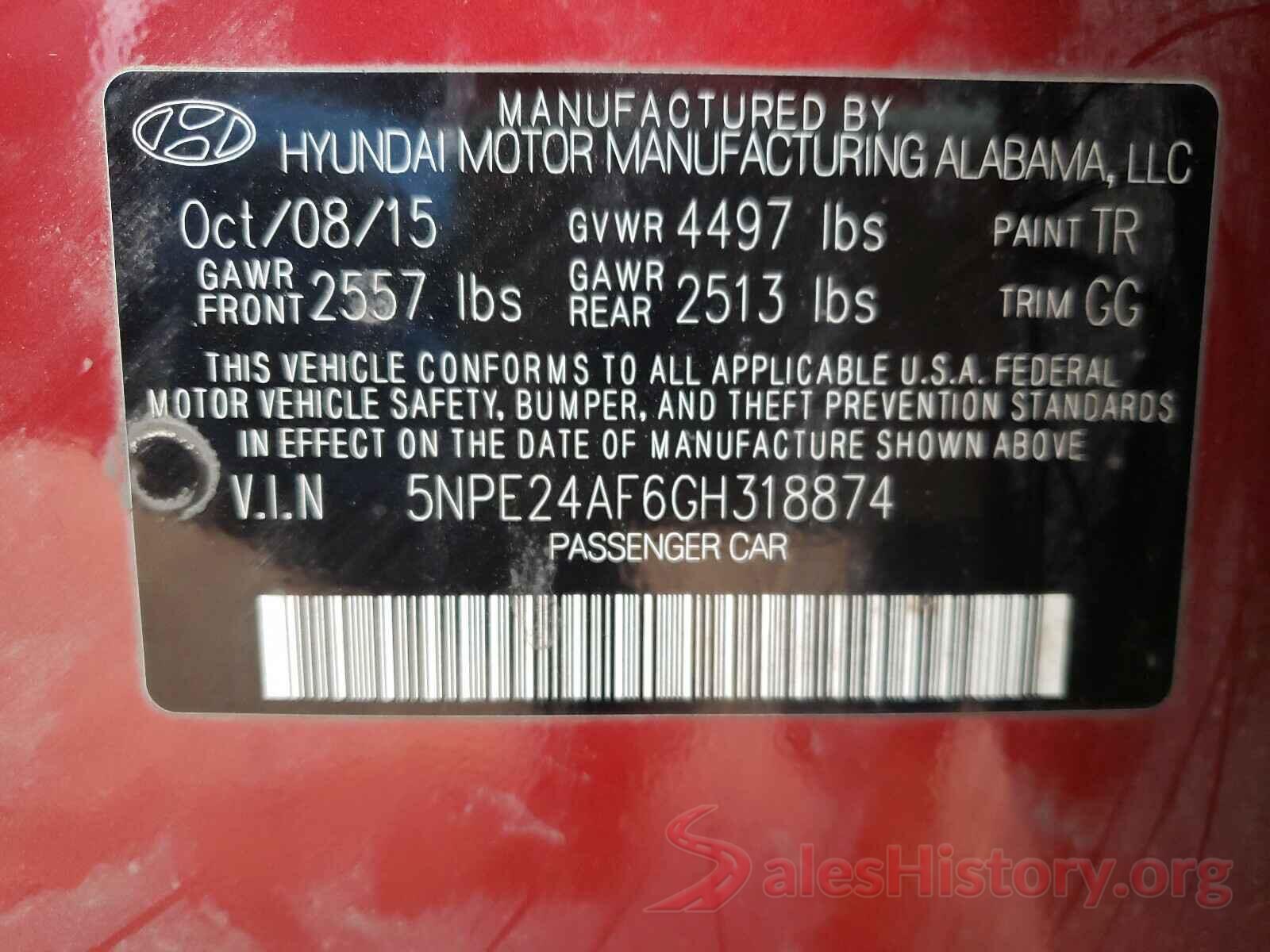 5NPE24AF6GH318874 2016 HYUNDAI SONATA