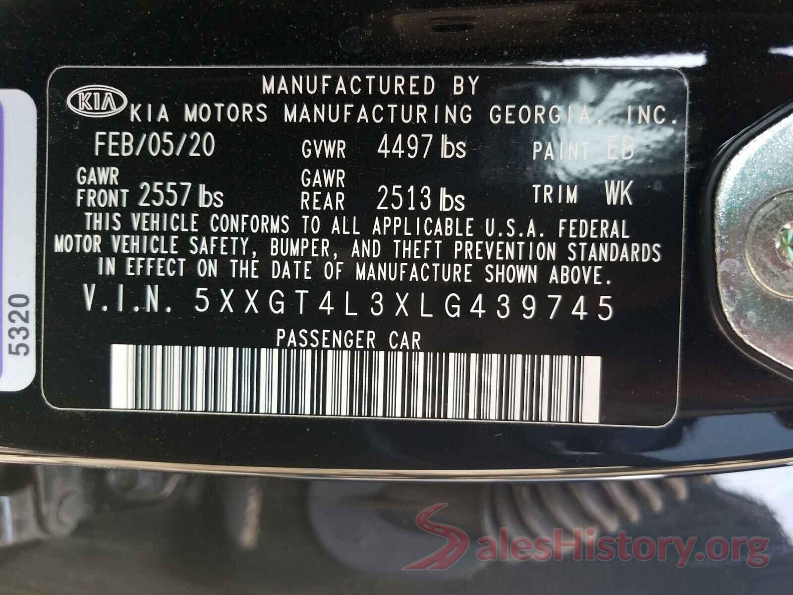 5XXGT4L3XLG439745 2020 KIA OPTIMA