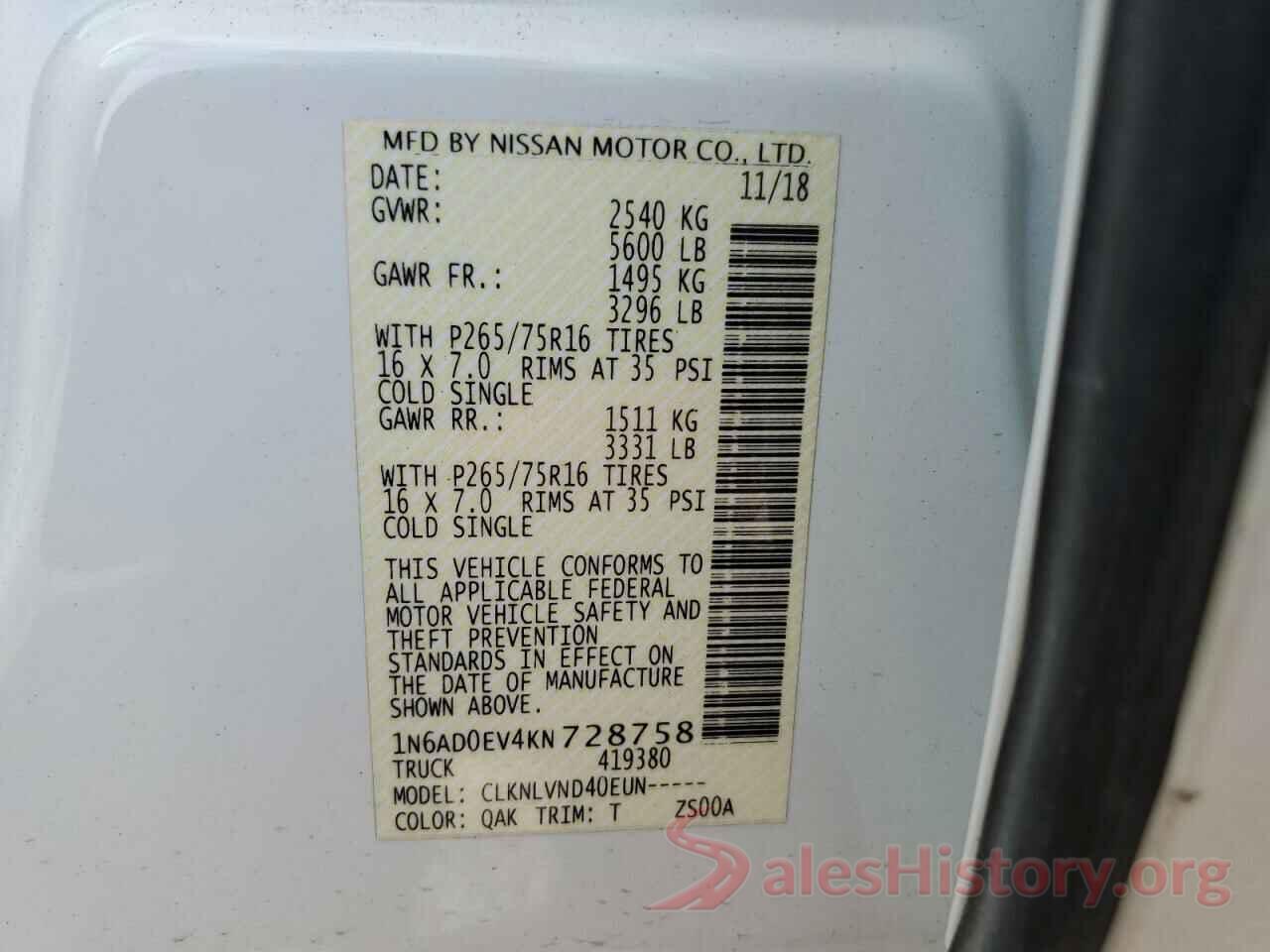 1N6AD0EV4KN728758 2019 NISSAN FRONTIER