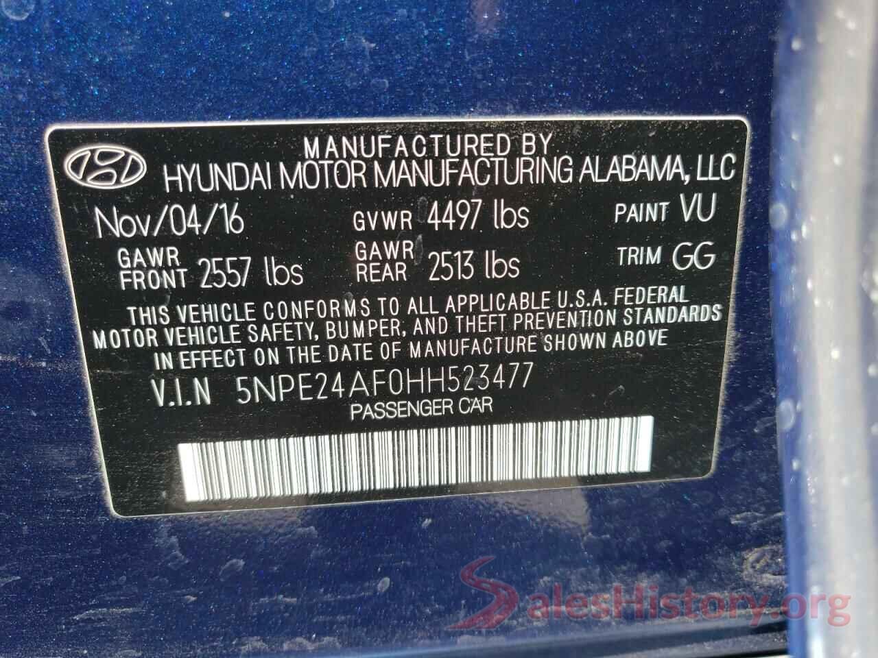 5NPE24AF0HH523477 2017 HYUNDAI SONATA