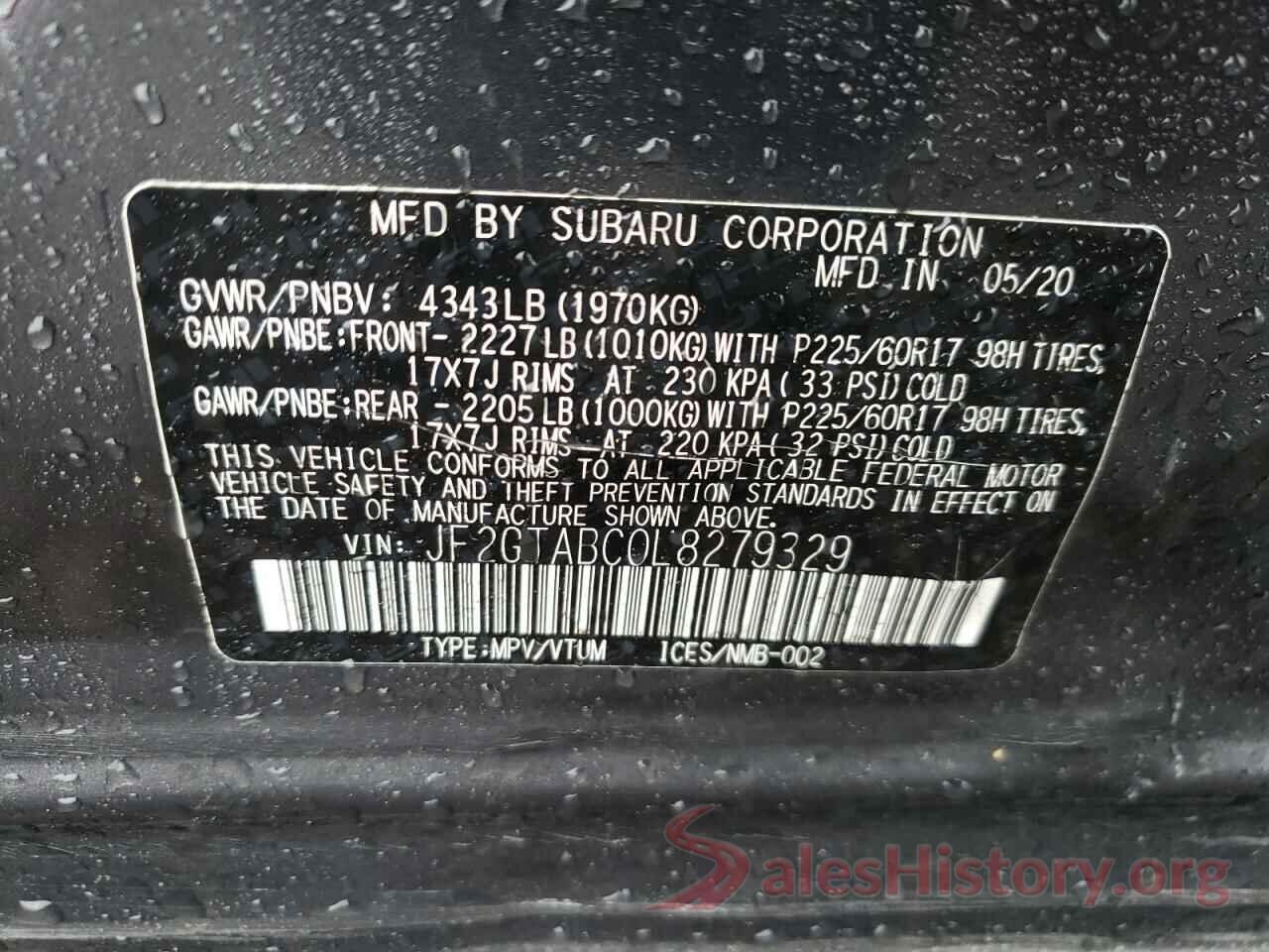 JF2GTABC0L8279329 2020 SUBARU CROSSTREK