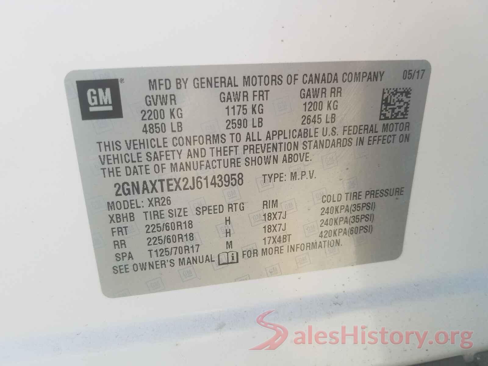 2GNAXTEX2J6143958 2018 CHEVROLET EQUINOX