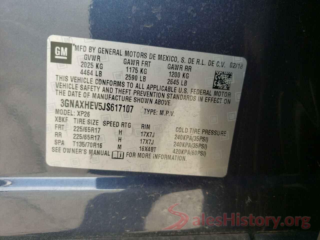 3GNAXHEV5JS617107 2018 CHEVROLET EQUINOX