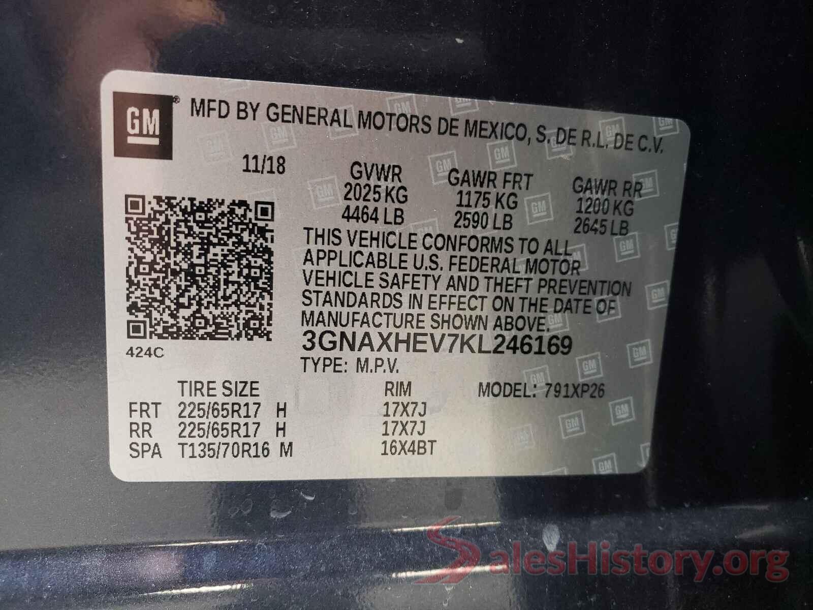 3GNAXHEV7KL246169 2019 CHEVROLET EQUINOX