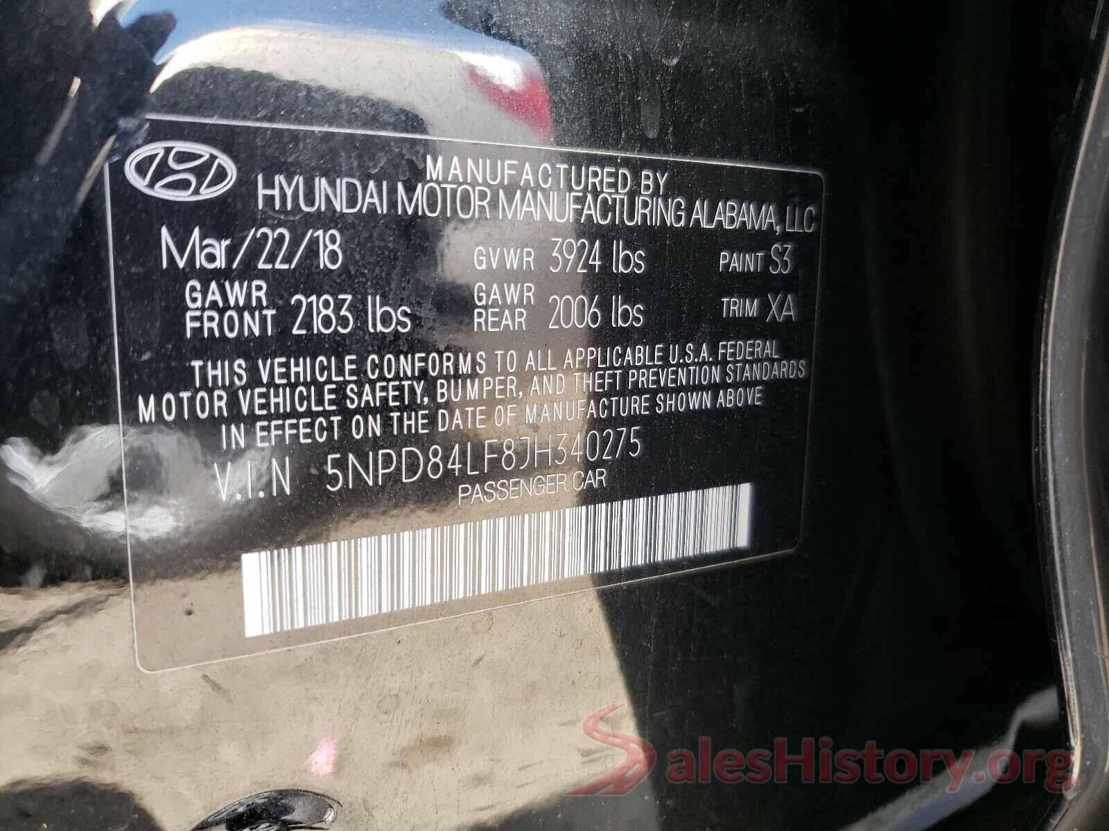 5NPD84LF8JH340275 2018 HYUNDAI ELANTRA