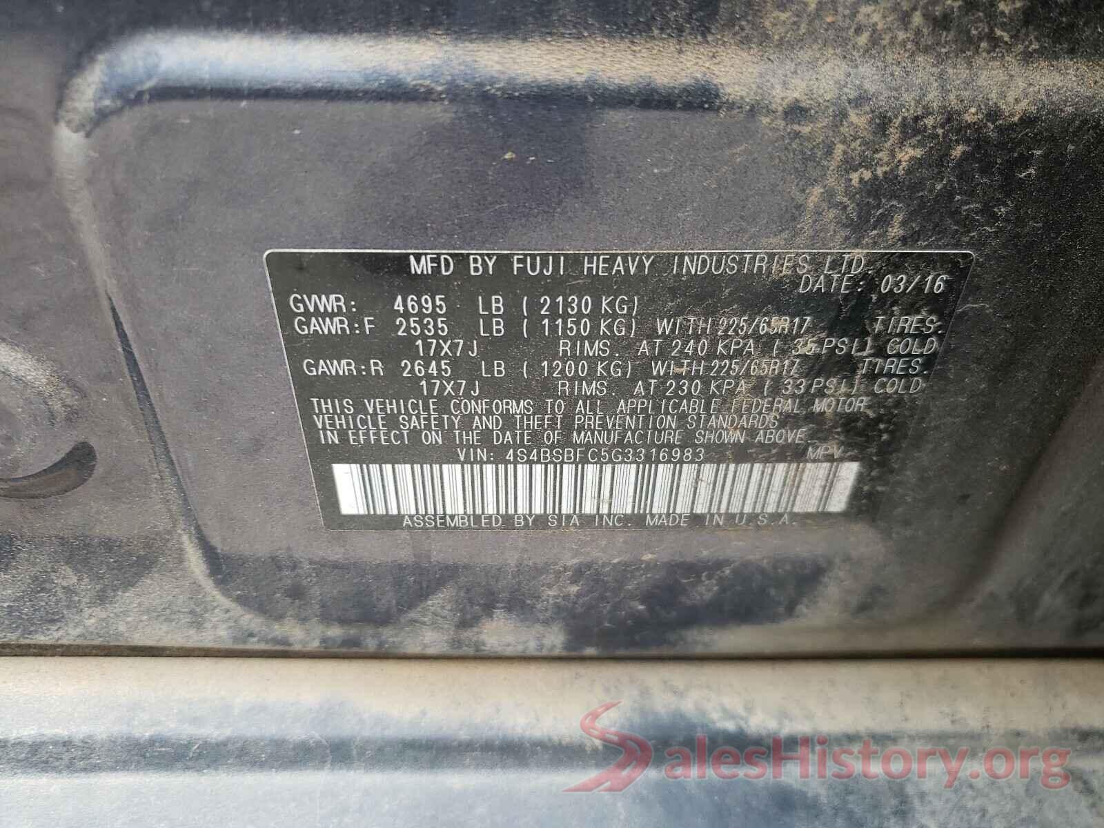 4S4BSBFC5G3316983 2016 SUBARU OUTBACK