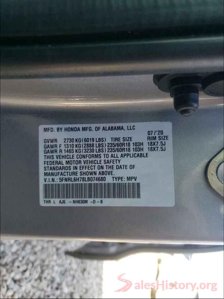 5FNRL6H78LB074680 2020 HONDA ODYSSEY