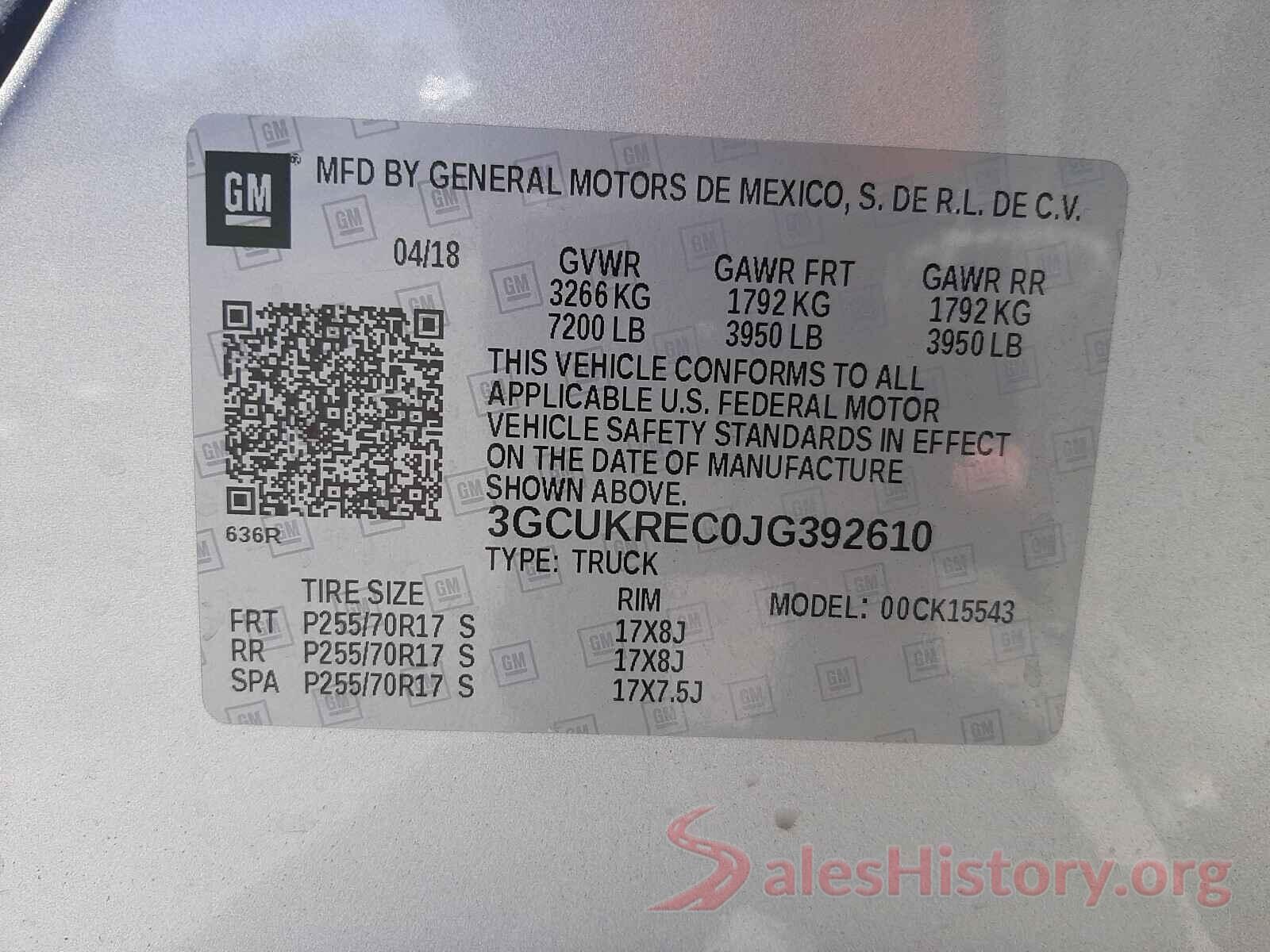 3GCUKREC0JG392610 2018 CHEVROLET SILVERADO