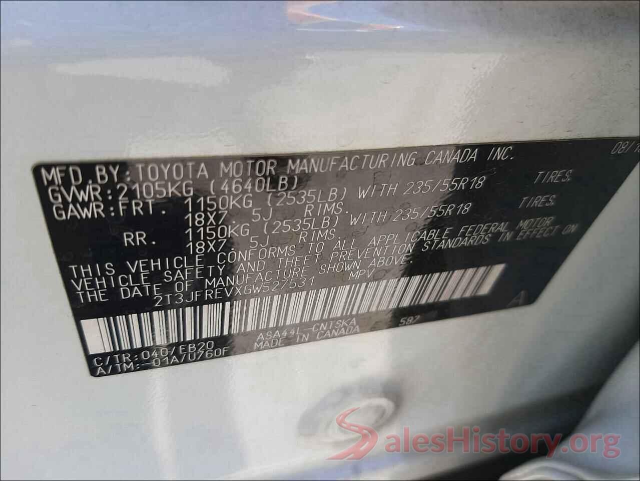 2T3JFREVXGW527531 2016 TOYOTA RAV4