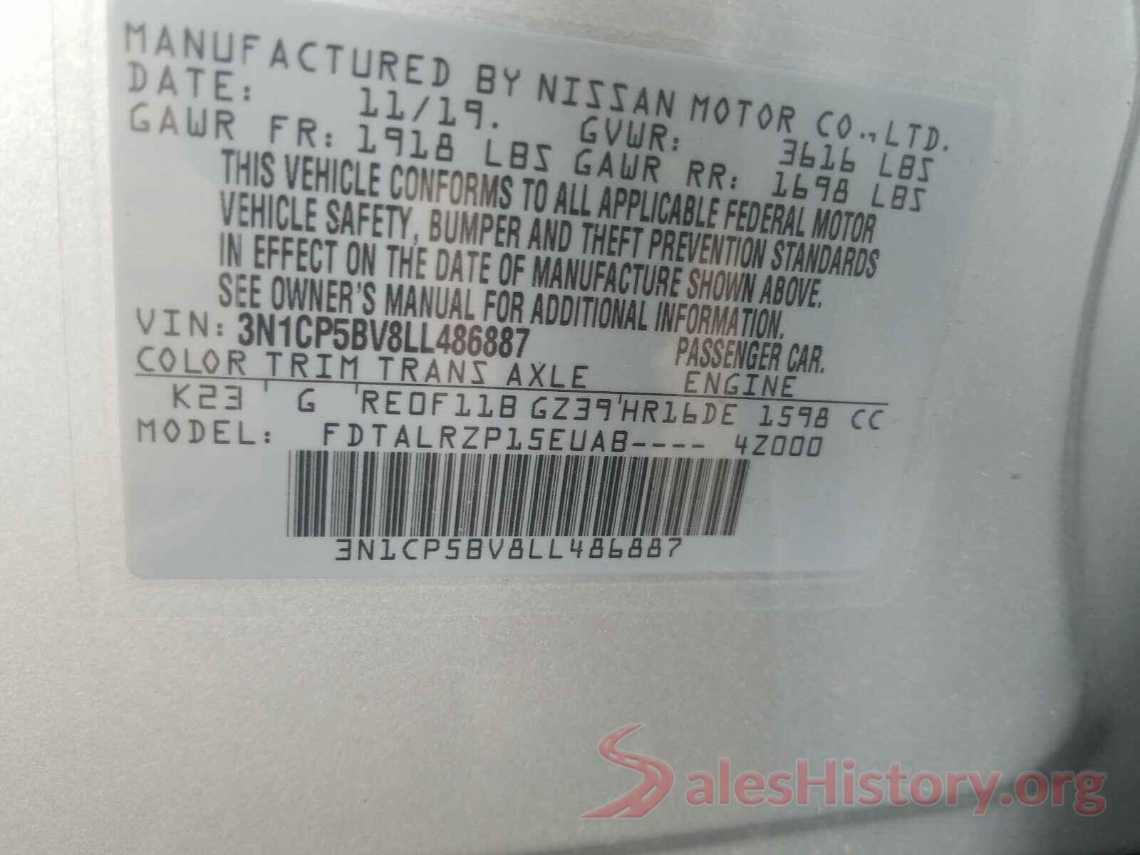 3N1CP5BV8LL486887 2020 NISSAN KICKS