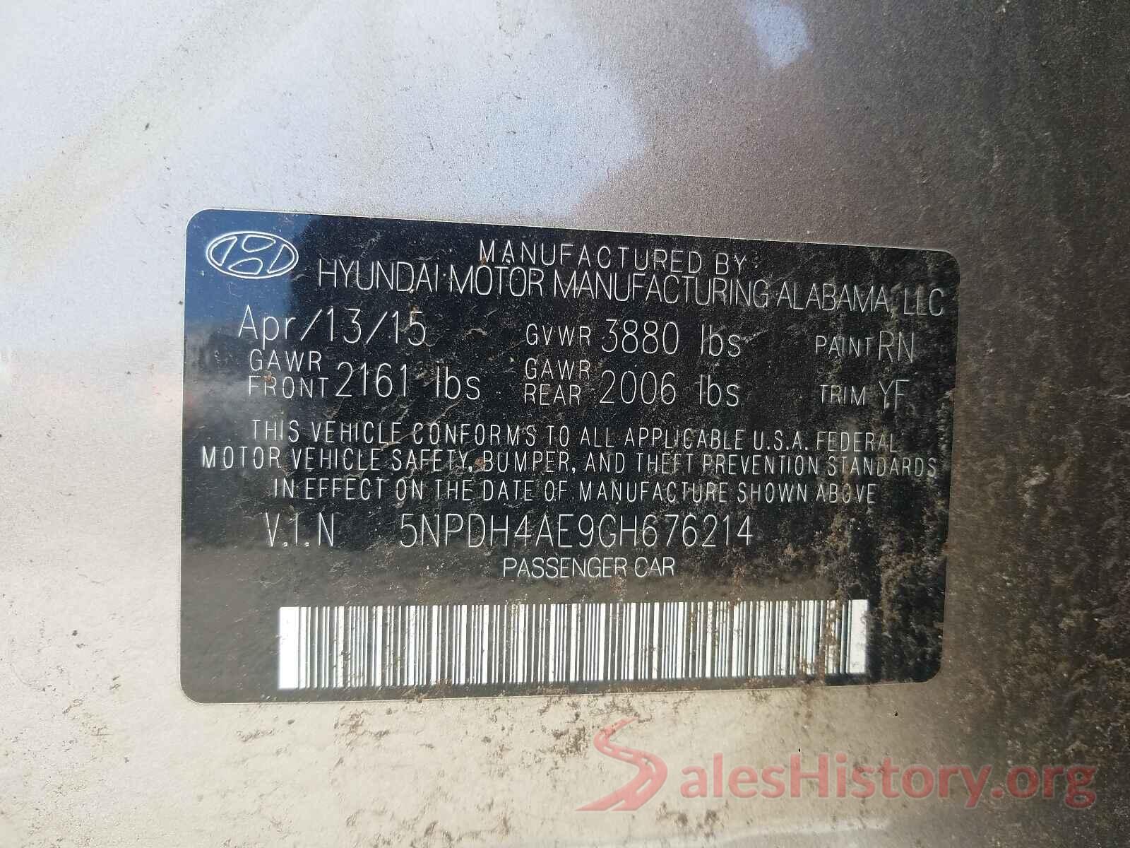 5NPDH4AE9GH676214 2016 HYUNDAI ELANTRA