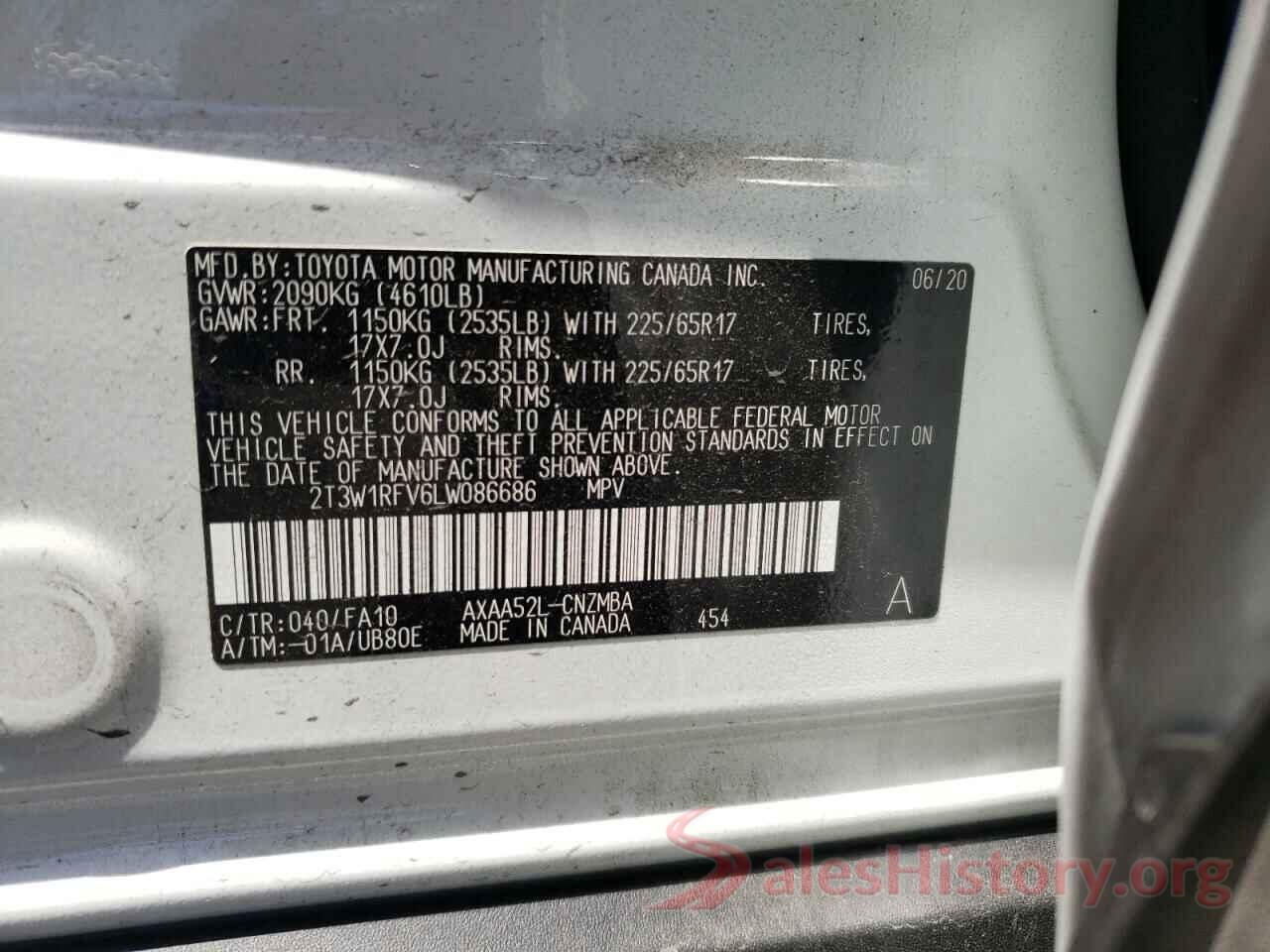 2T3W1RFV6LW086686 2020 TOYOTA RAV4