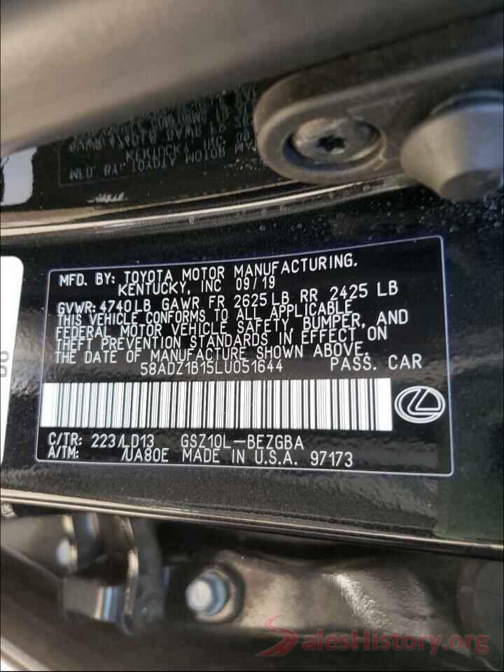 58ADZ1B15LU051644 2020 LEXUS ES350