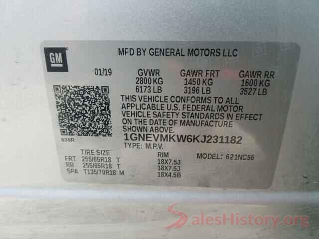 1GNEVMKW6KJ231182 2019 CHEVROLET TRAVERSE