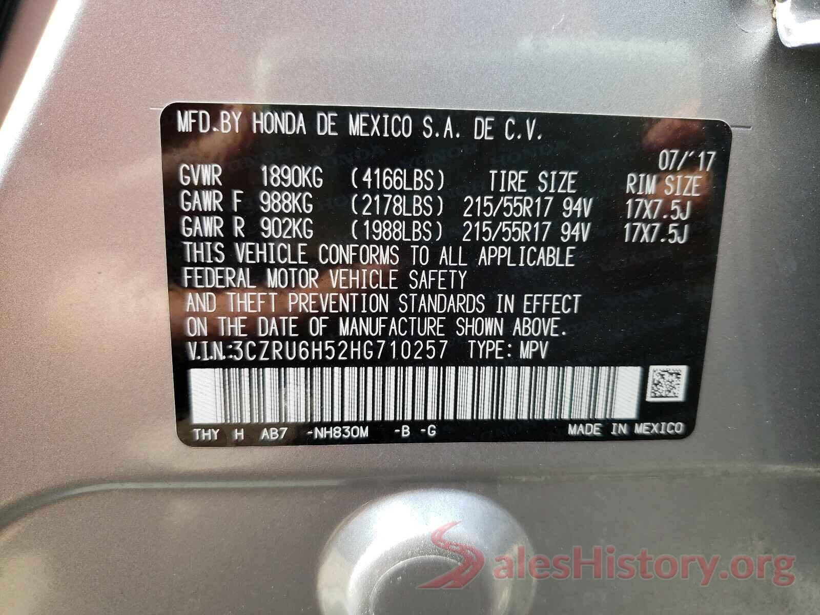 3CZRU6H52HG710257 2017 HONDA HR-V