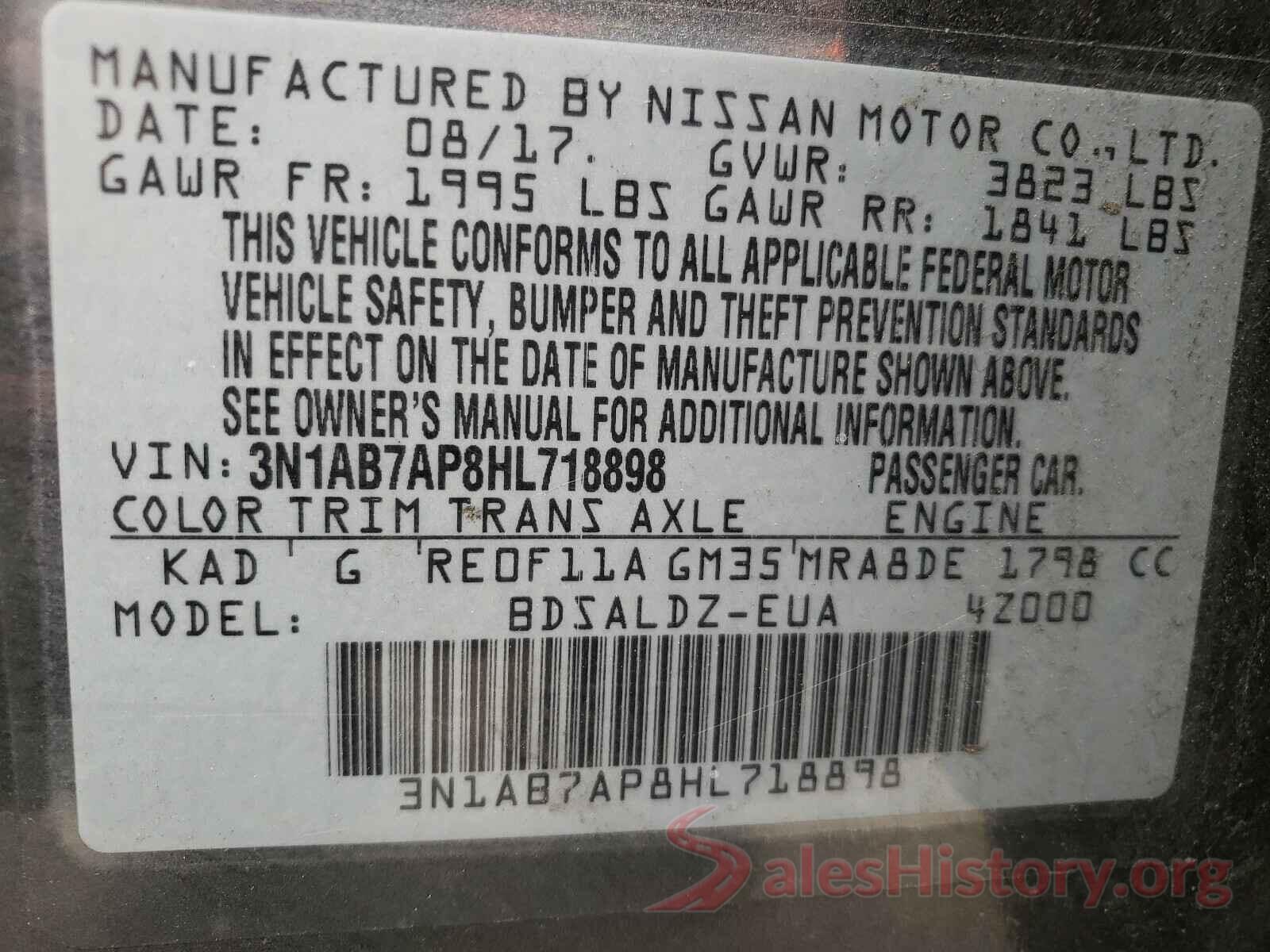 3N1AB7AP8HL718898 2017 NISSAN SENTRA