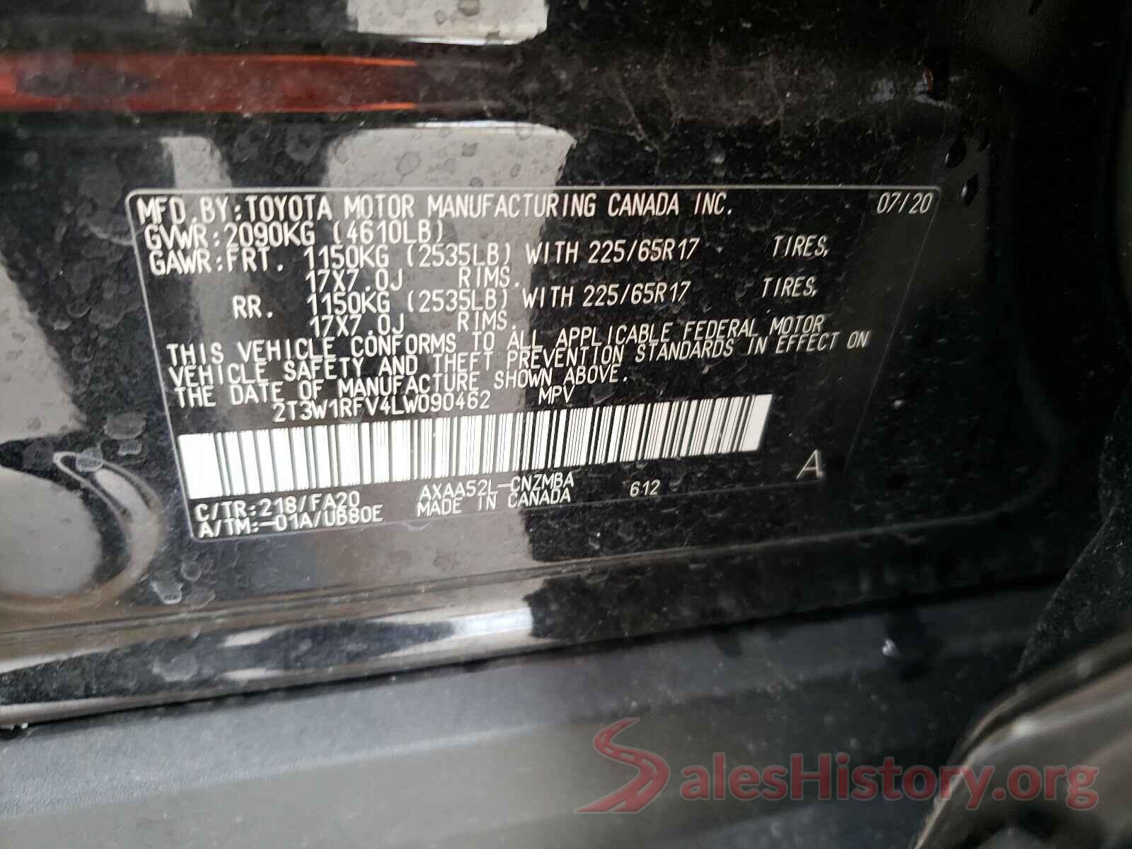 2T3W1RFV4LW090462 2020 TOYOTA RAV4